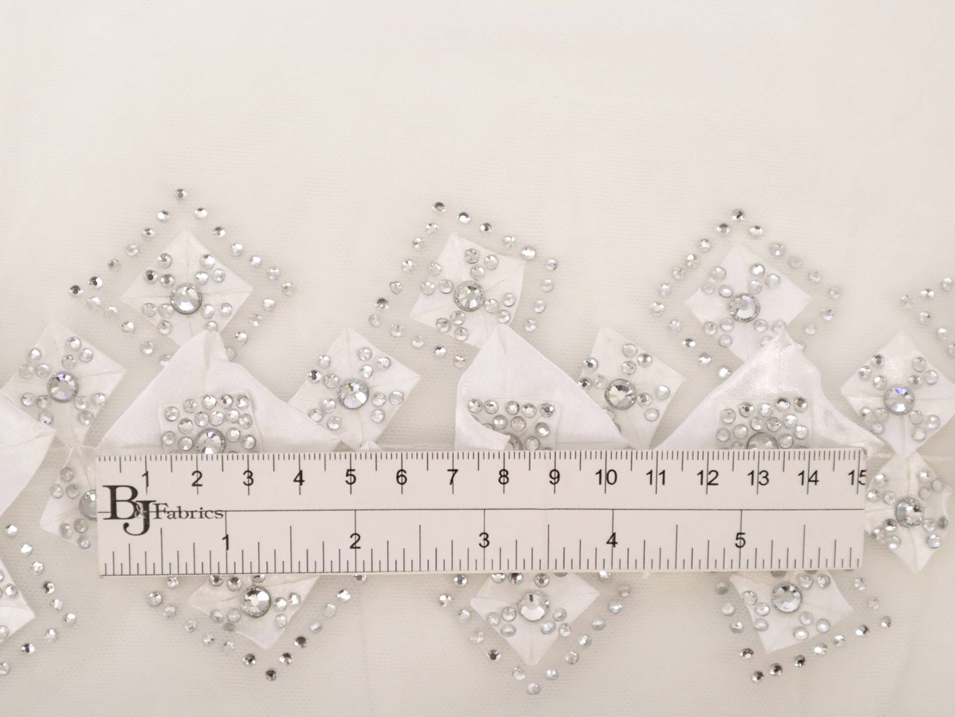 Beaded Embroidered Tulle with Bedazzled Squares