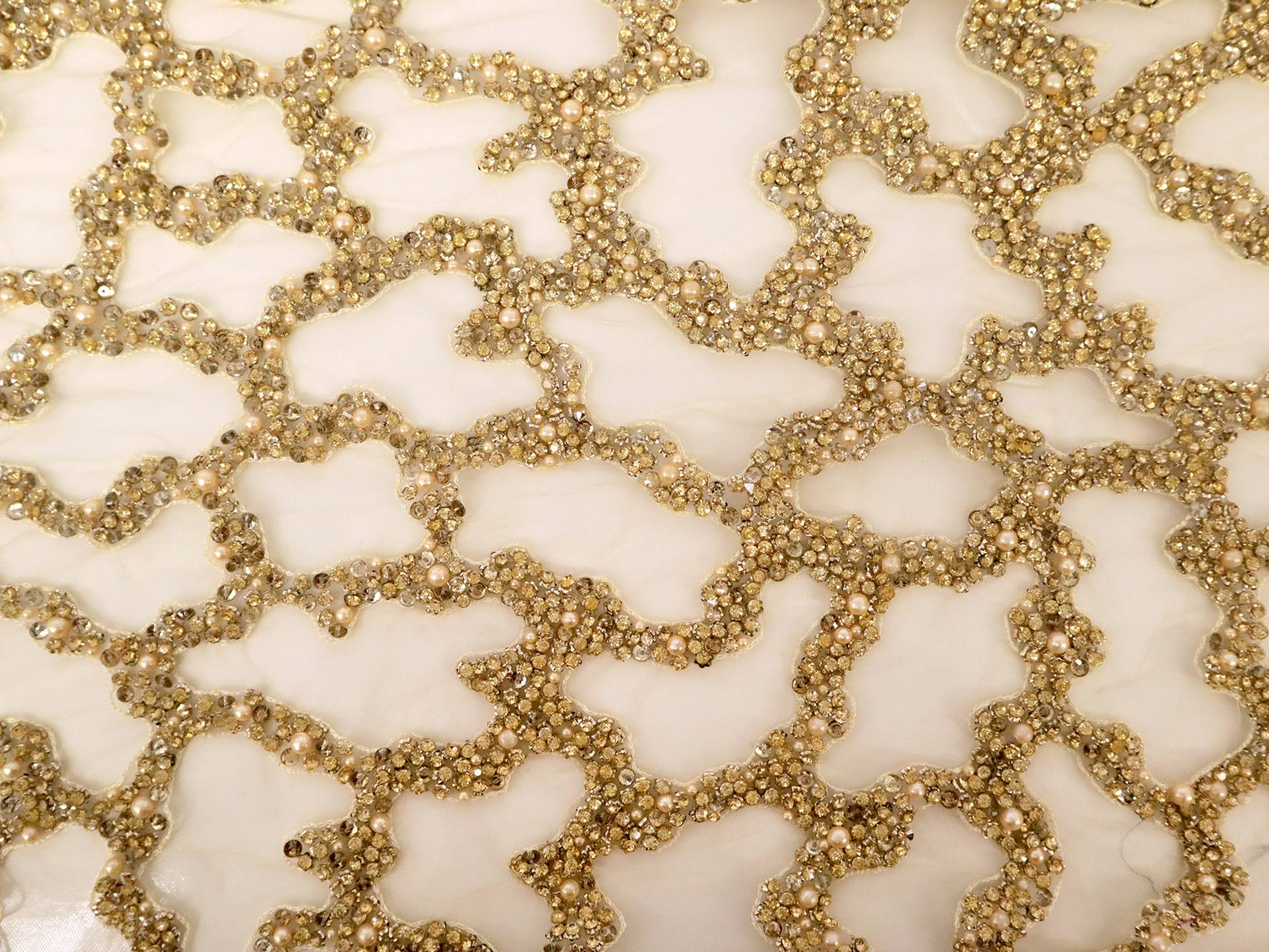 Beaded Embroidered Tulle with Abstract Flame Pattern