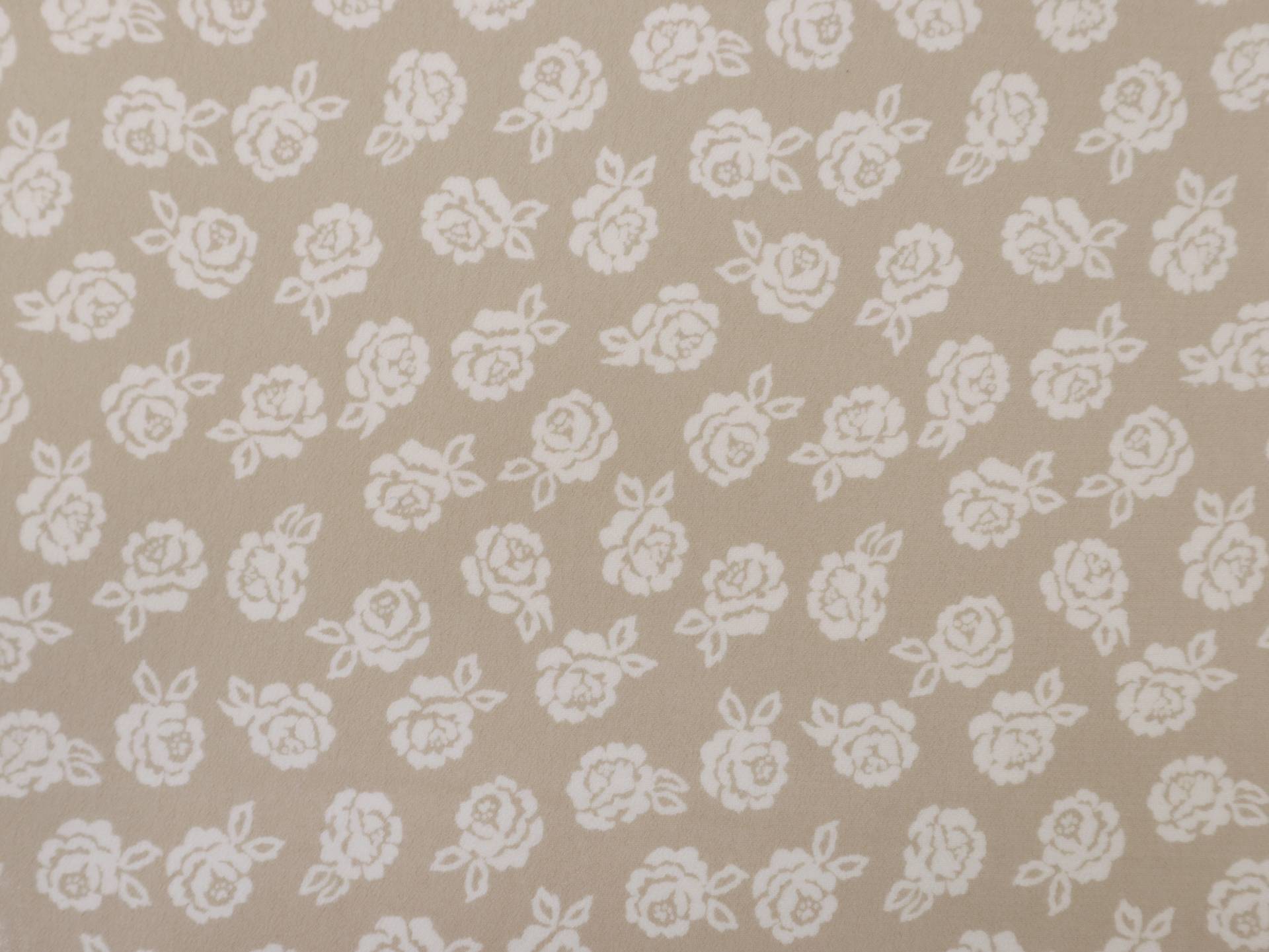 Printed Silk Chiffon with Roses On Beige Background