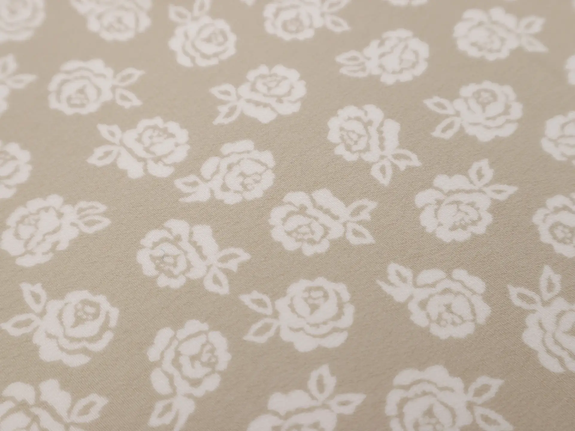 Printed Silk Chiffon with Roses On Beige Background