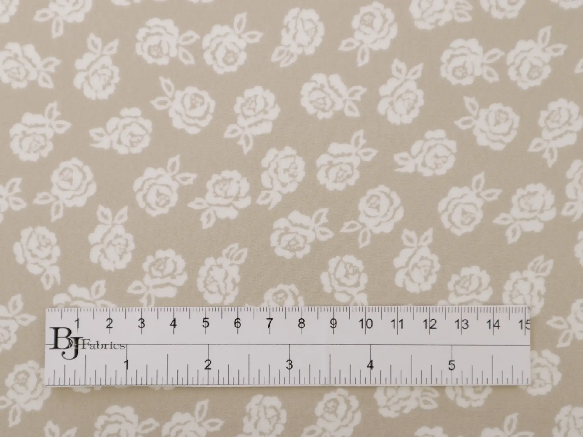 Printed Silk Chiffon with Roses On Beige Background