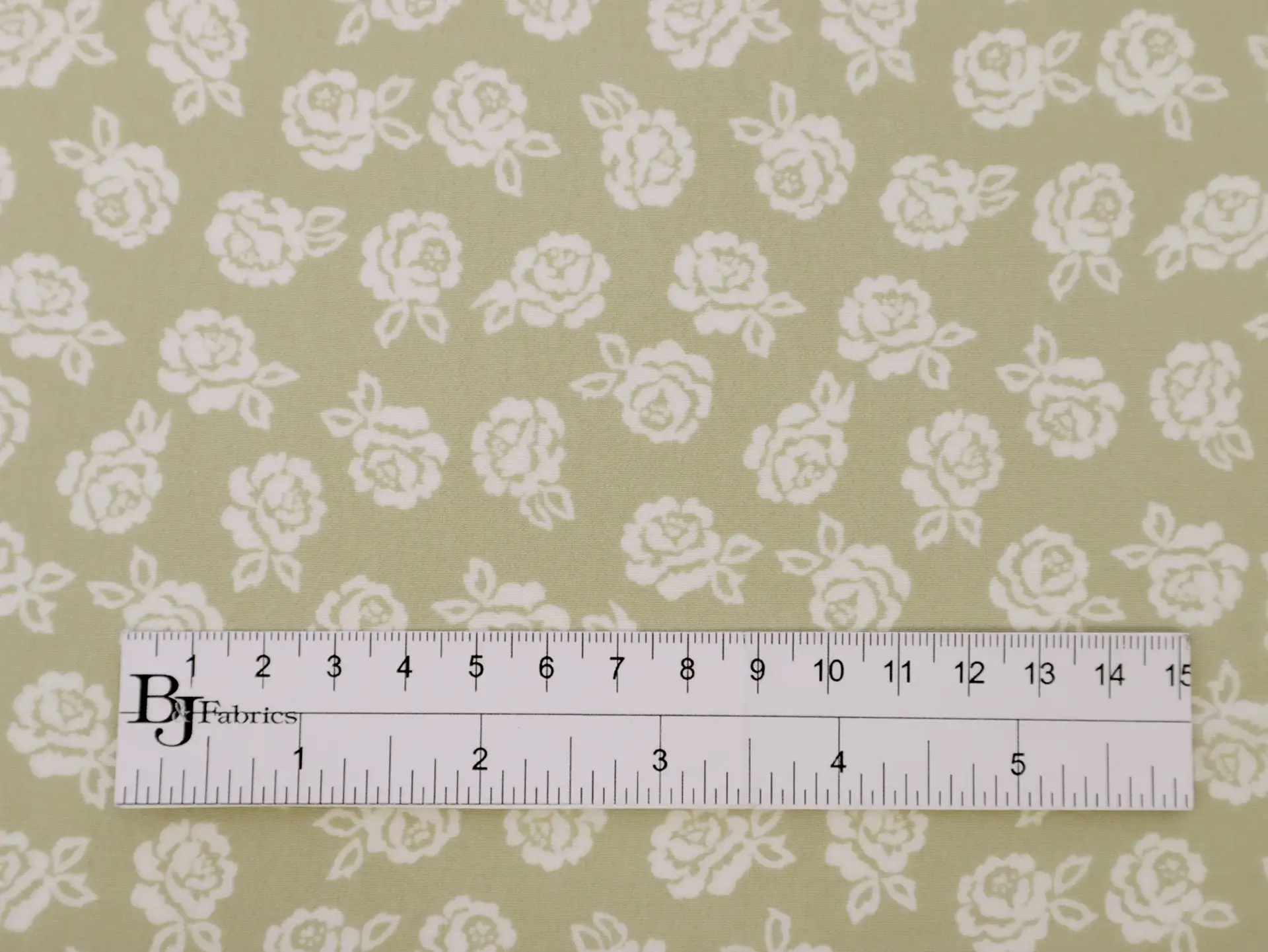 Printed Silk Chiffon with Roses in White and Sage Floral On Chestnut Background
