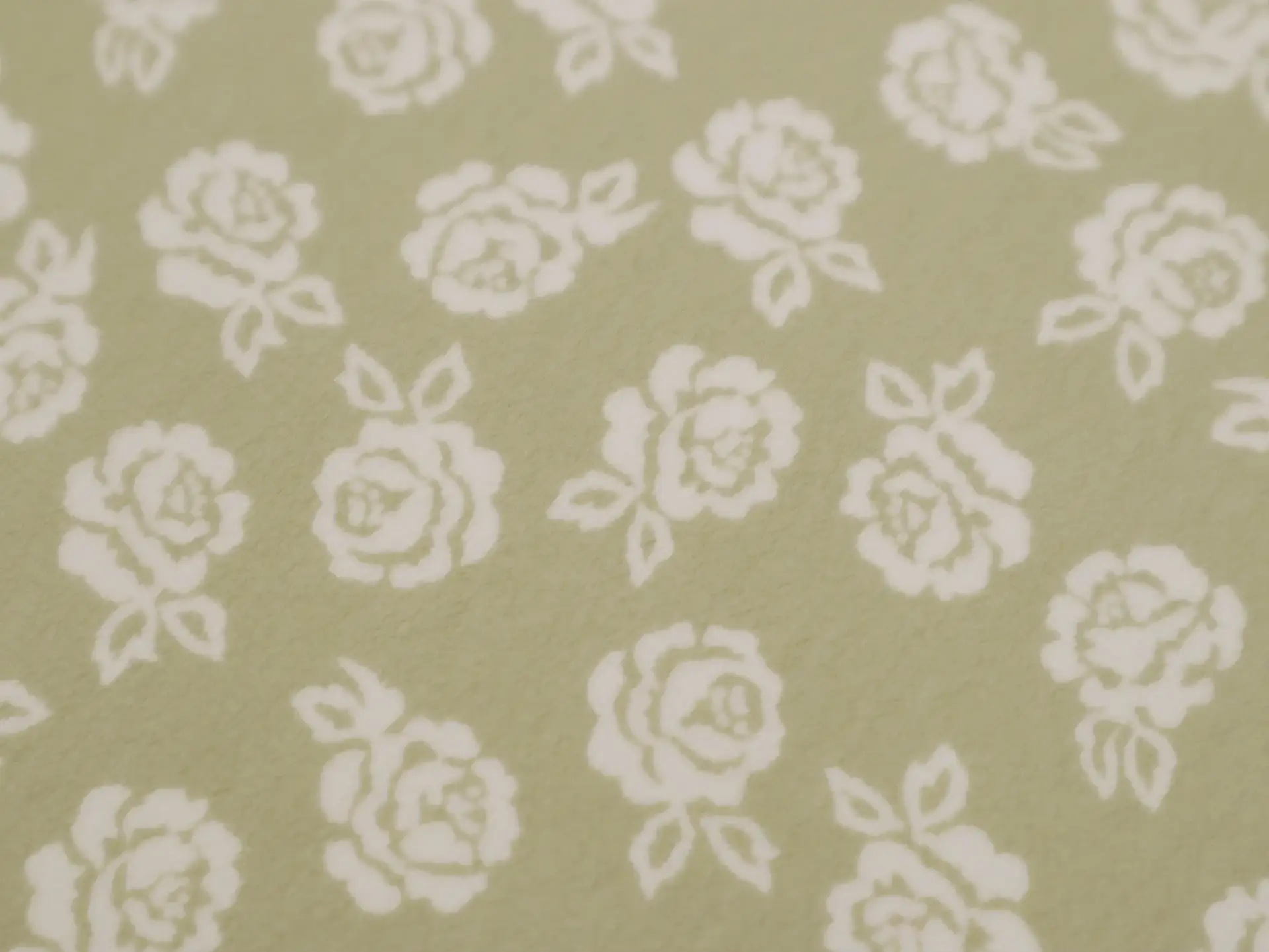 Printed Silk Chiffon with Roses in White and Sage Floral On Chestnut Background