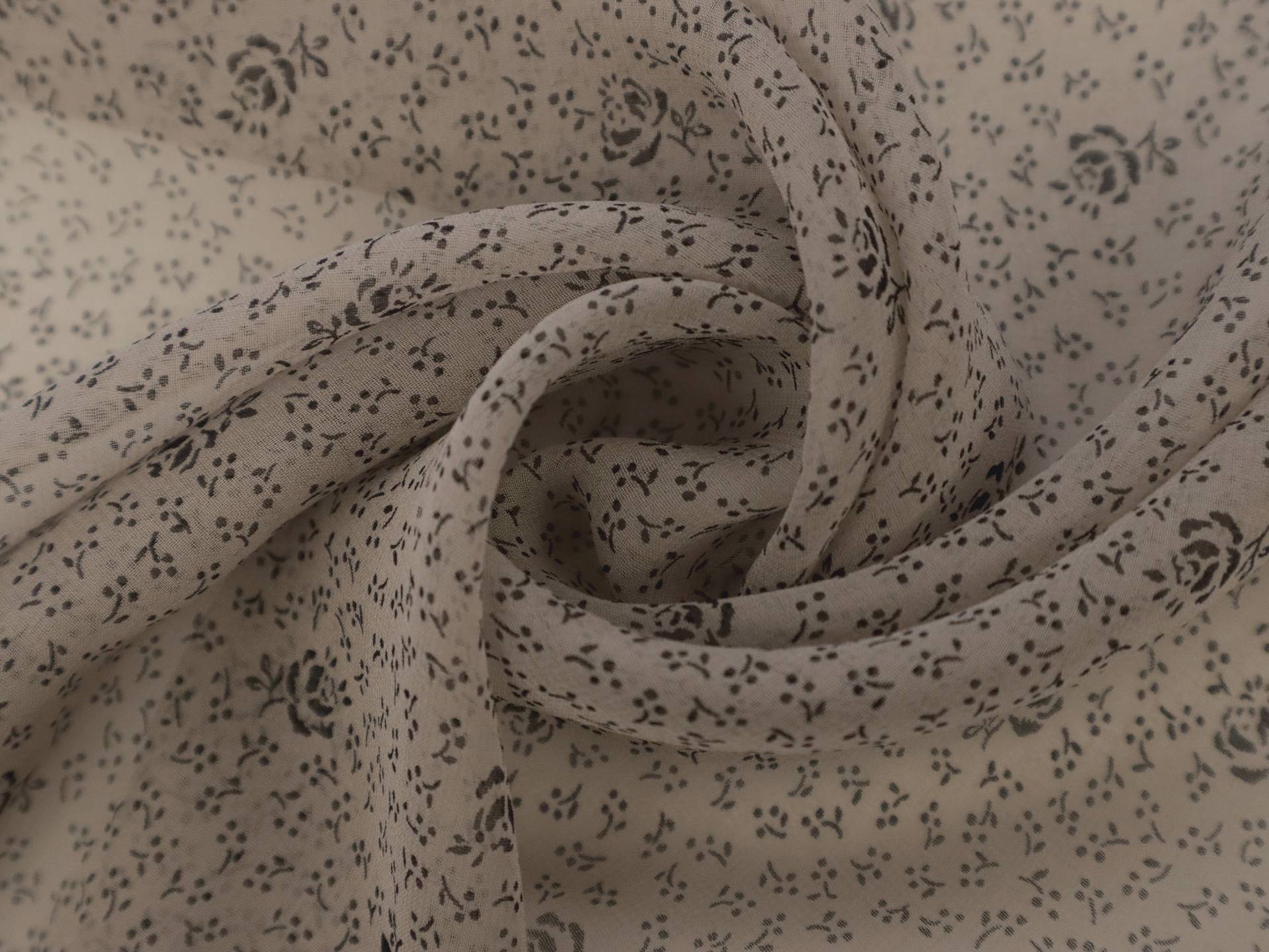 Printed Silk Chiffon with Florals On Brown Background