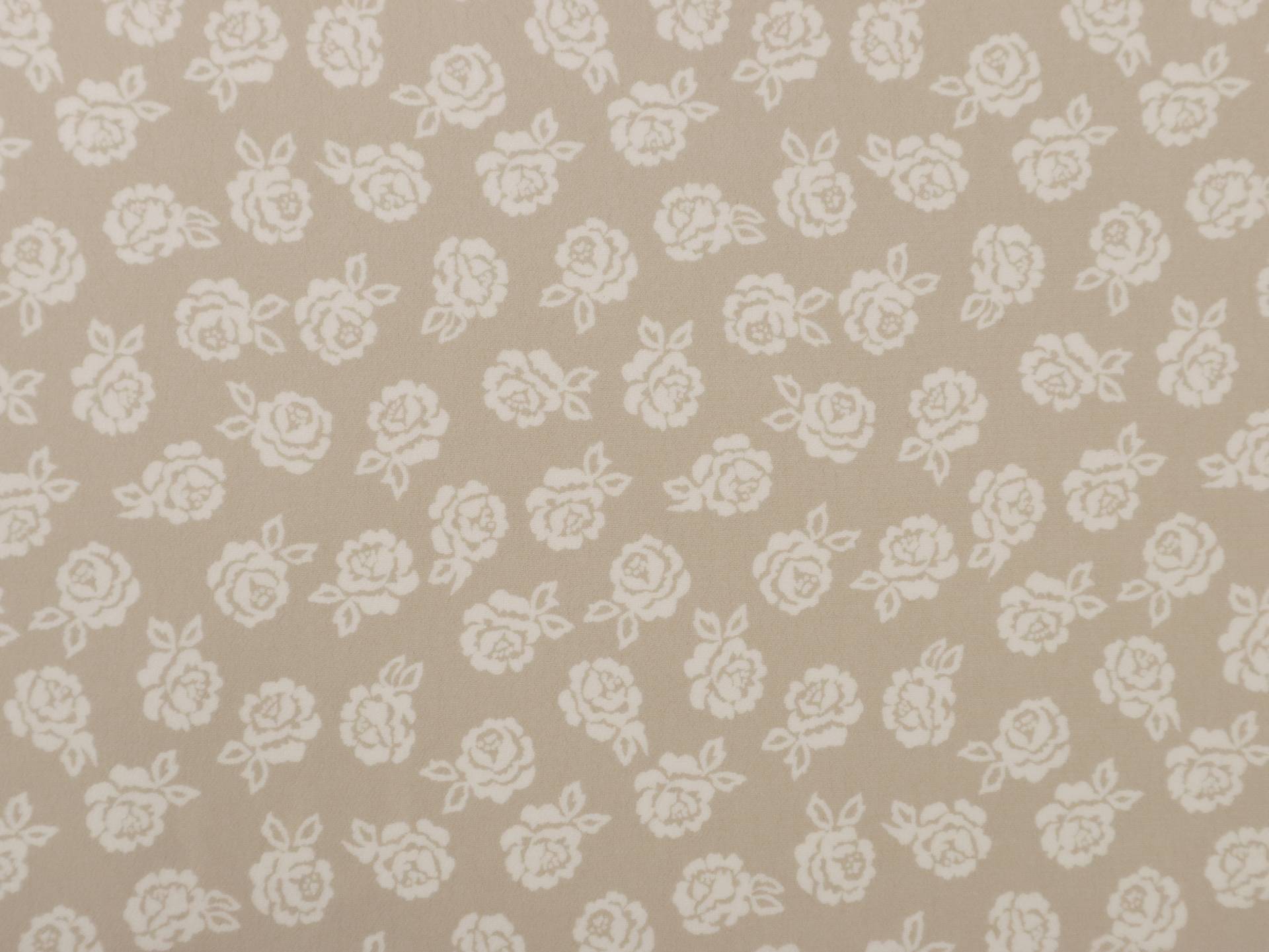 Printed Silk Chiffon with Roses White Floral On Chestnut Background
