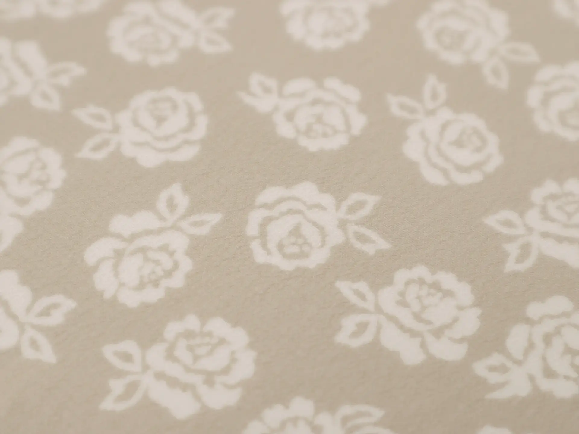 Printed Silk Chiffon with Roses White Floral On Chestnut Background