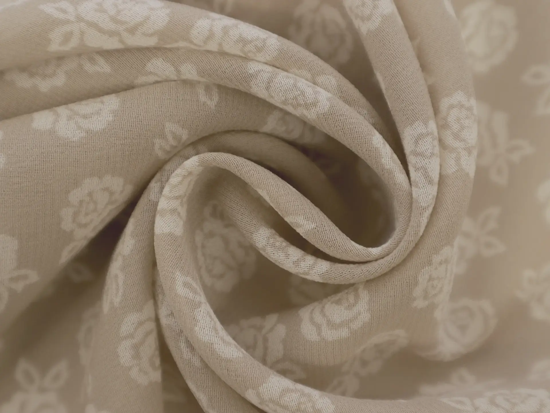 Printed Silk Chiffon with Roses White Floral On Chestnut Background