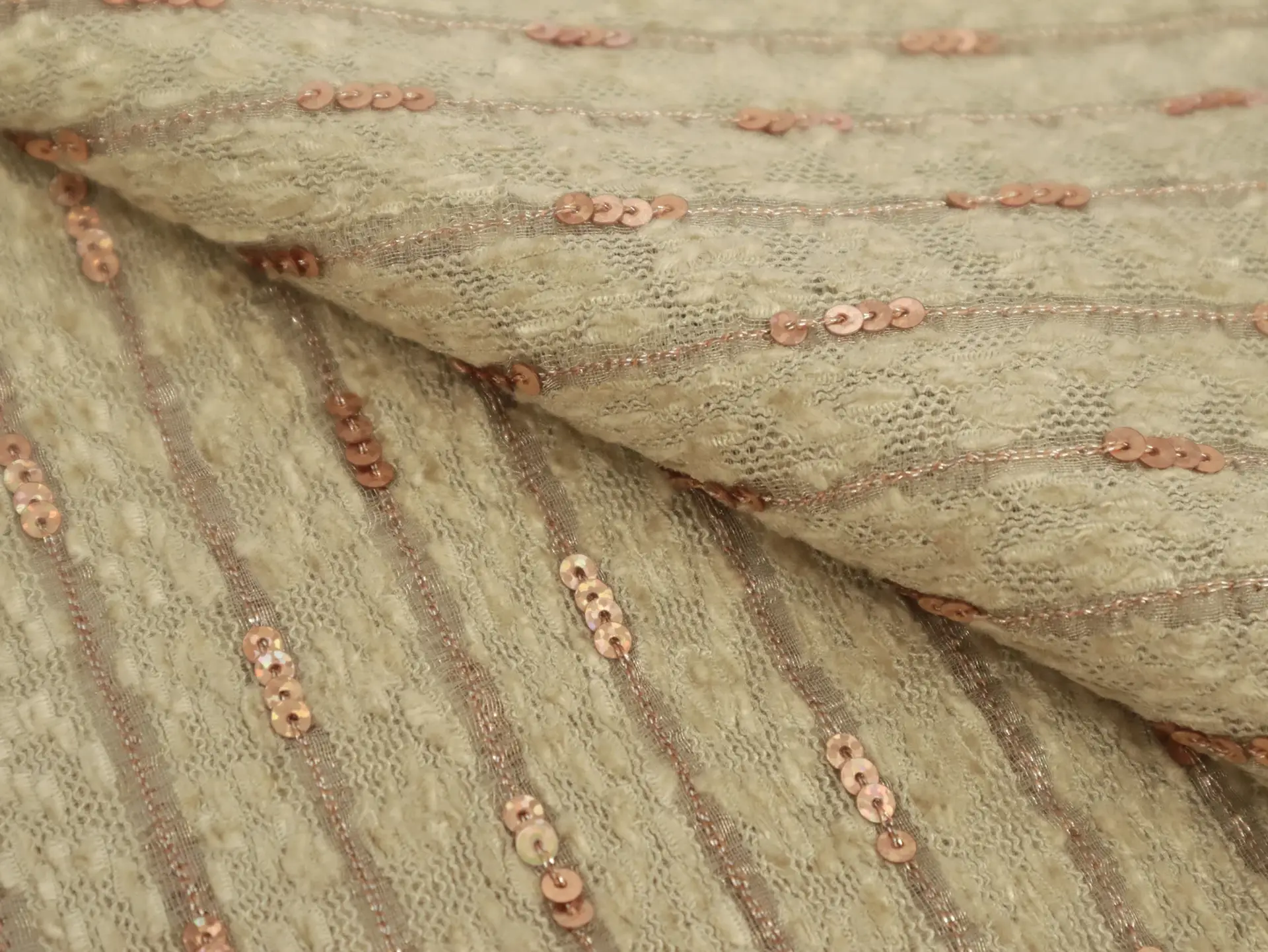 Sequined Silk and Rayon Chenille in Champagne and Copper