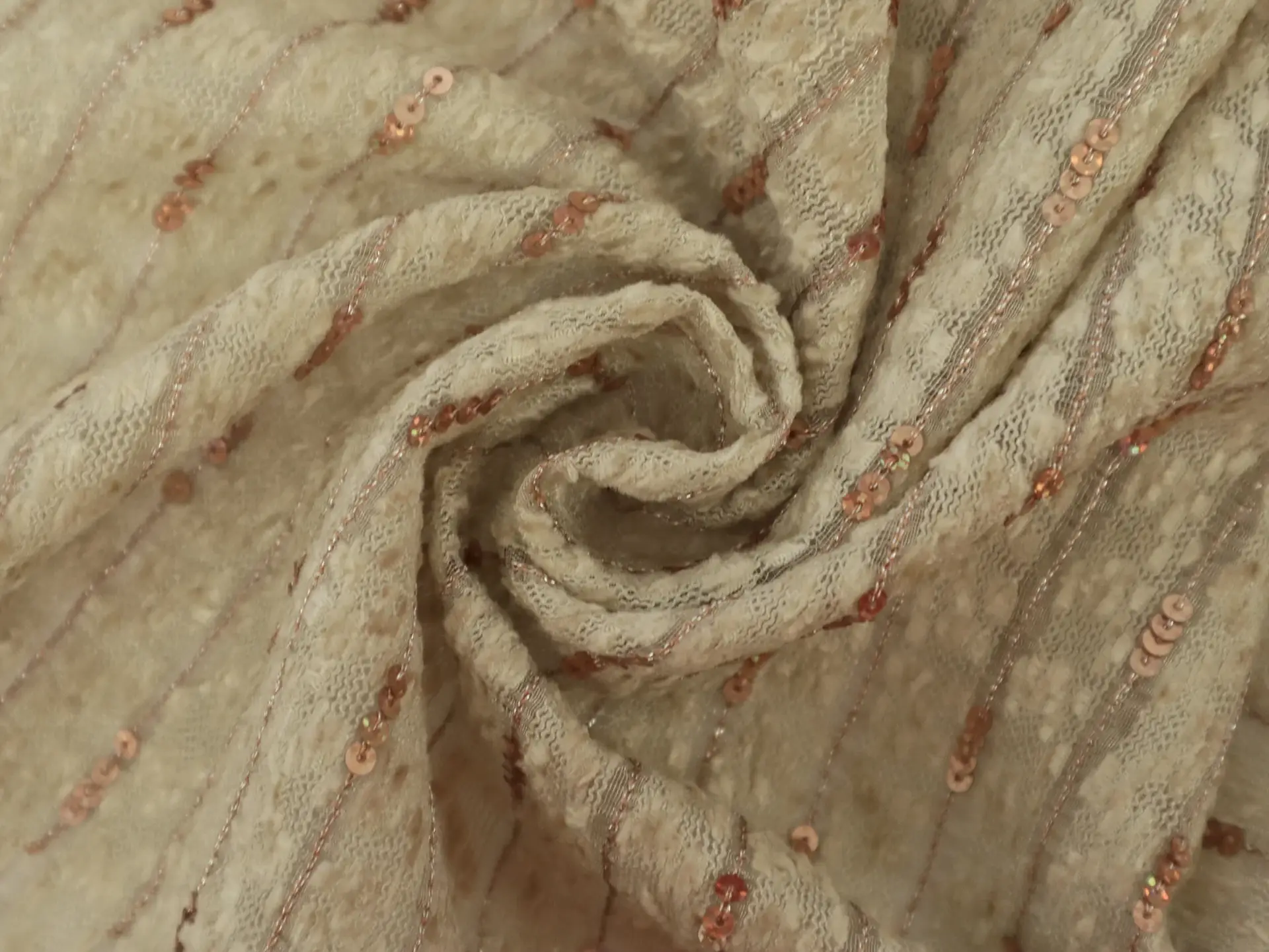 Sequined Silk and Rayon Chenille in Champagne and Copper