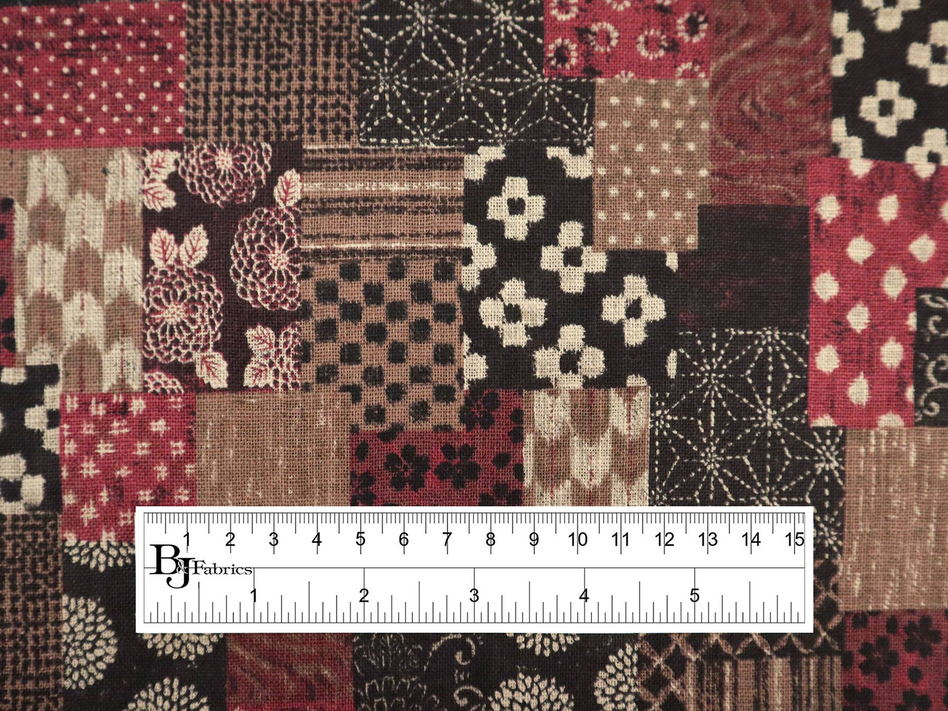 Japanese Cotton Printed Sheeting with Patchwork Pattern in Red