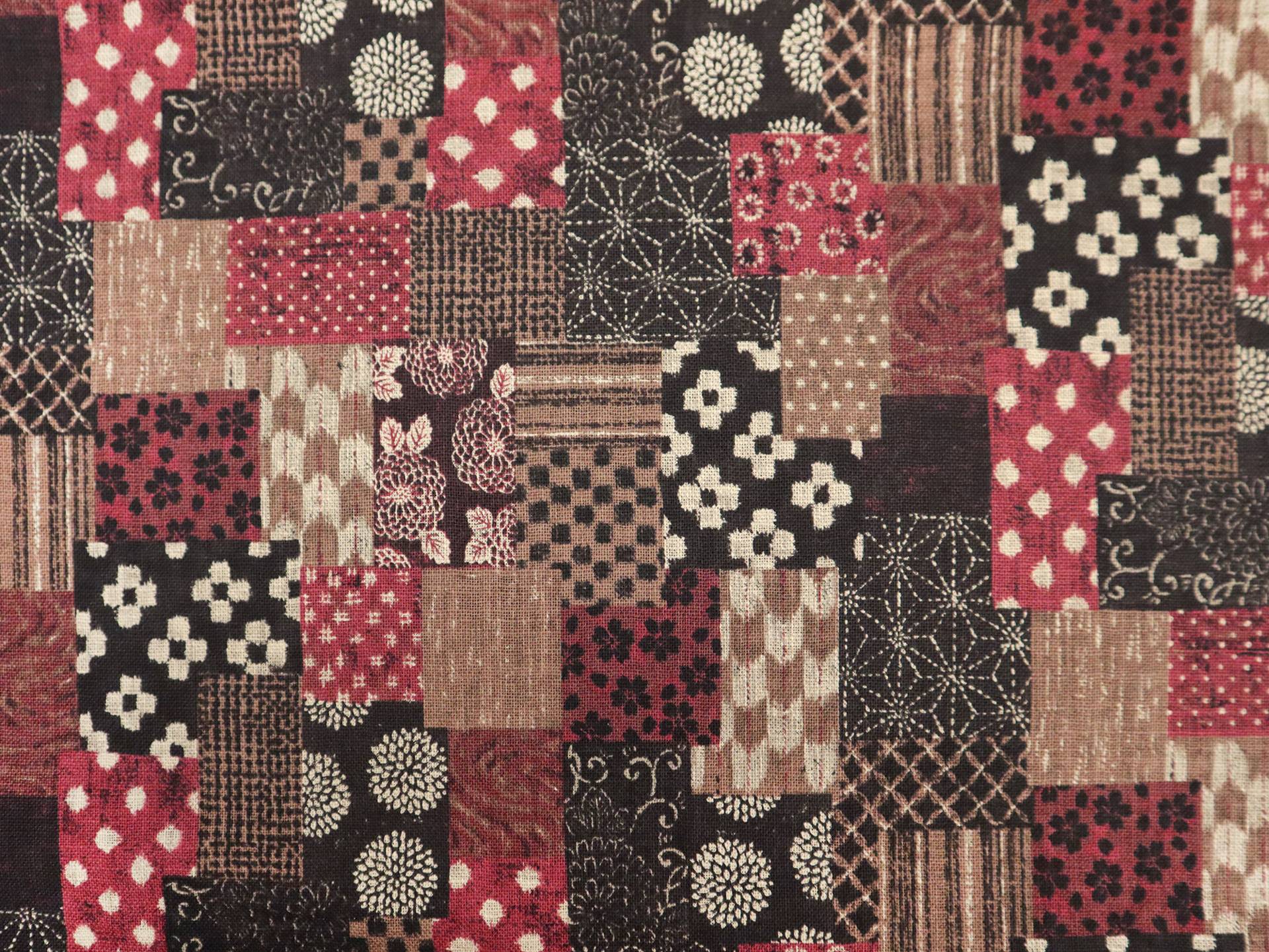 Japanese Cotton Printed Sheeting with Patchwork Pattern in Red