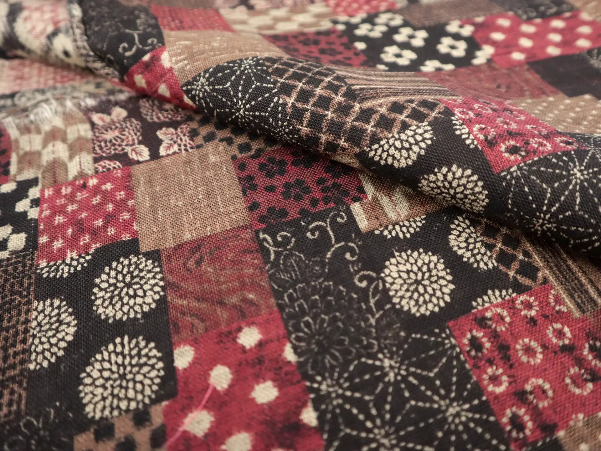 Japanese Cotton Printed Sheeting with Patchwork Pattern in Red