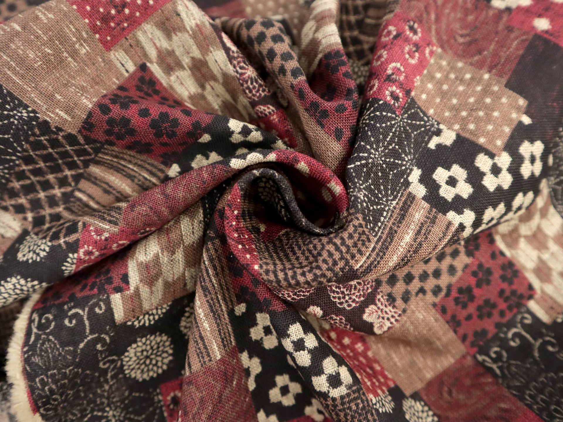 Japanese Cotton Printed Sheeting with Patchwork Pattern in Red