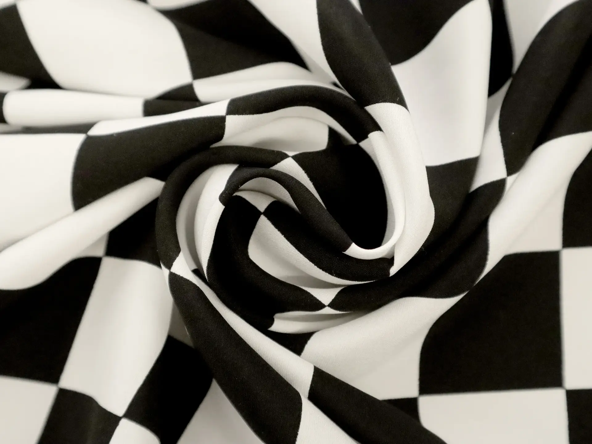 Stretch Silk Charmeuse with Medium Black and White Check