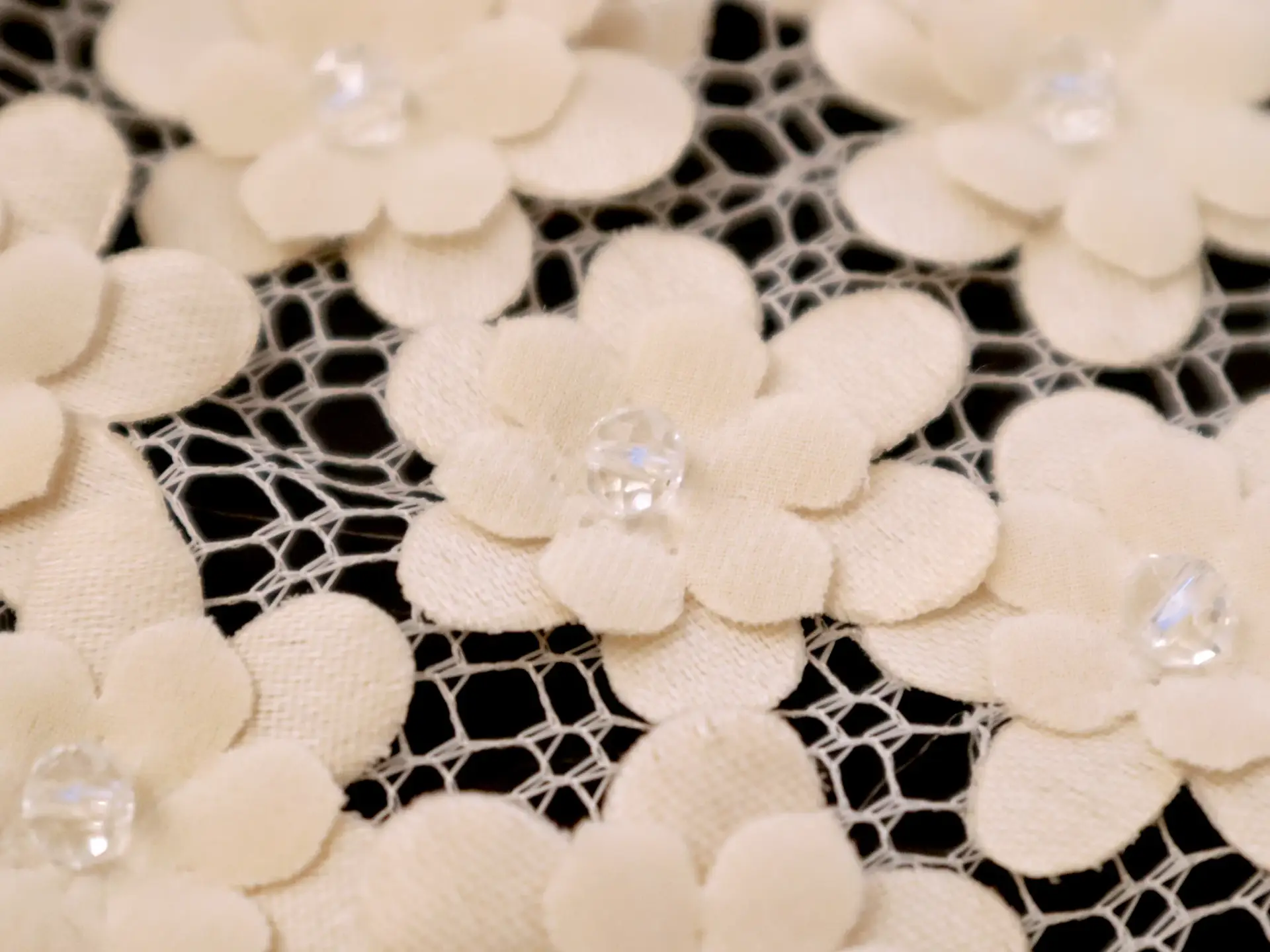 Mini Floral Appliqués on Netting in Cream
