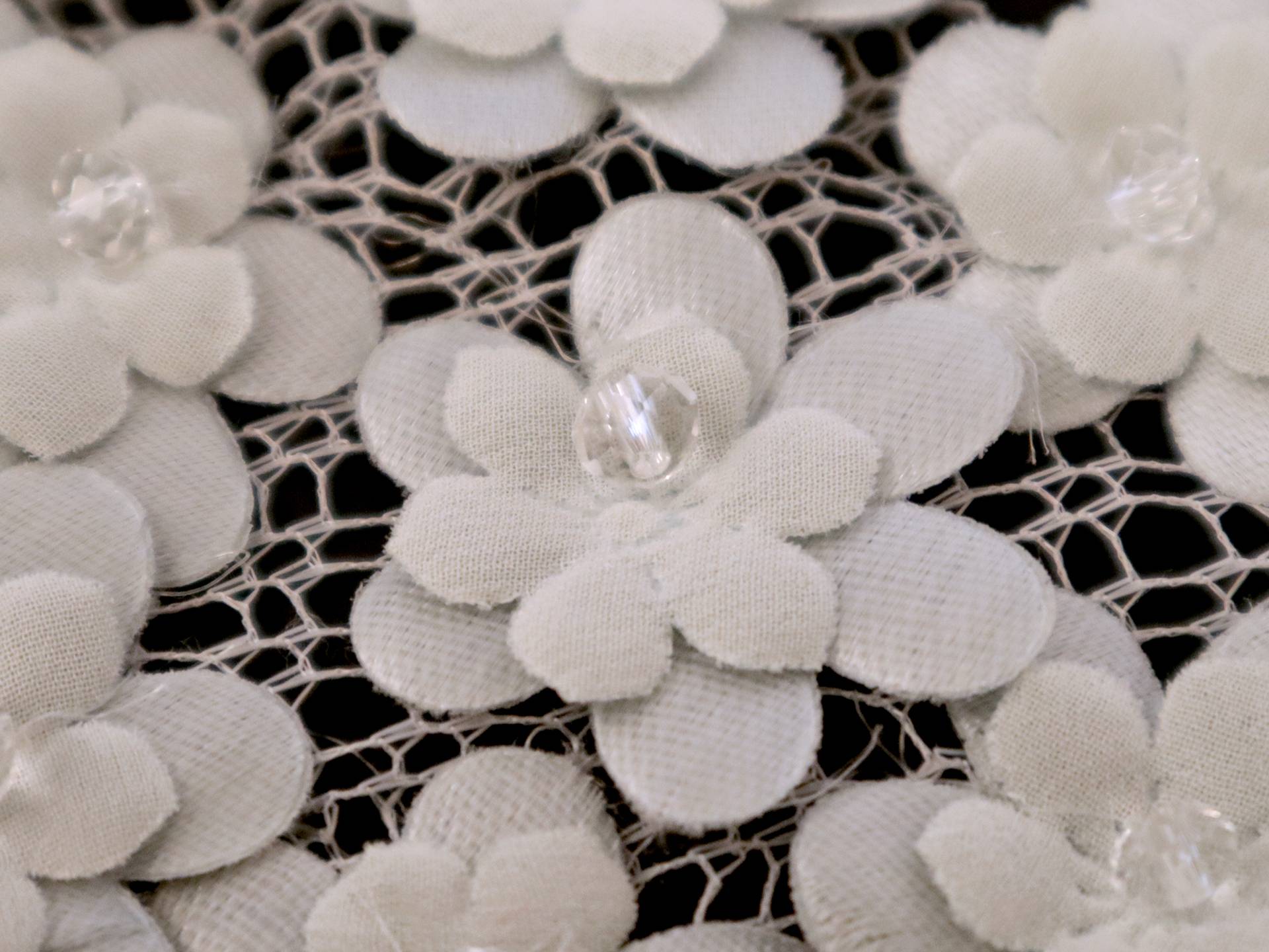 Mini Floral Appliqués on Netting in Pale Blue