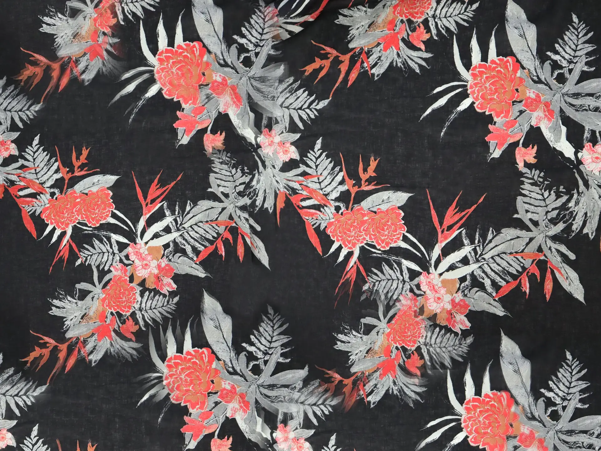 Handkerchief Linen with Tropical Botanical Print