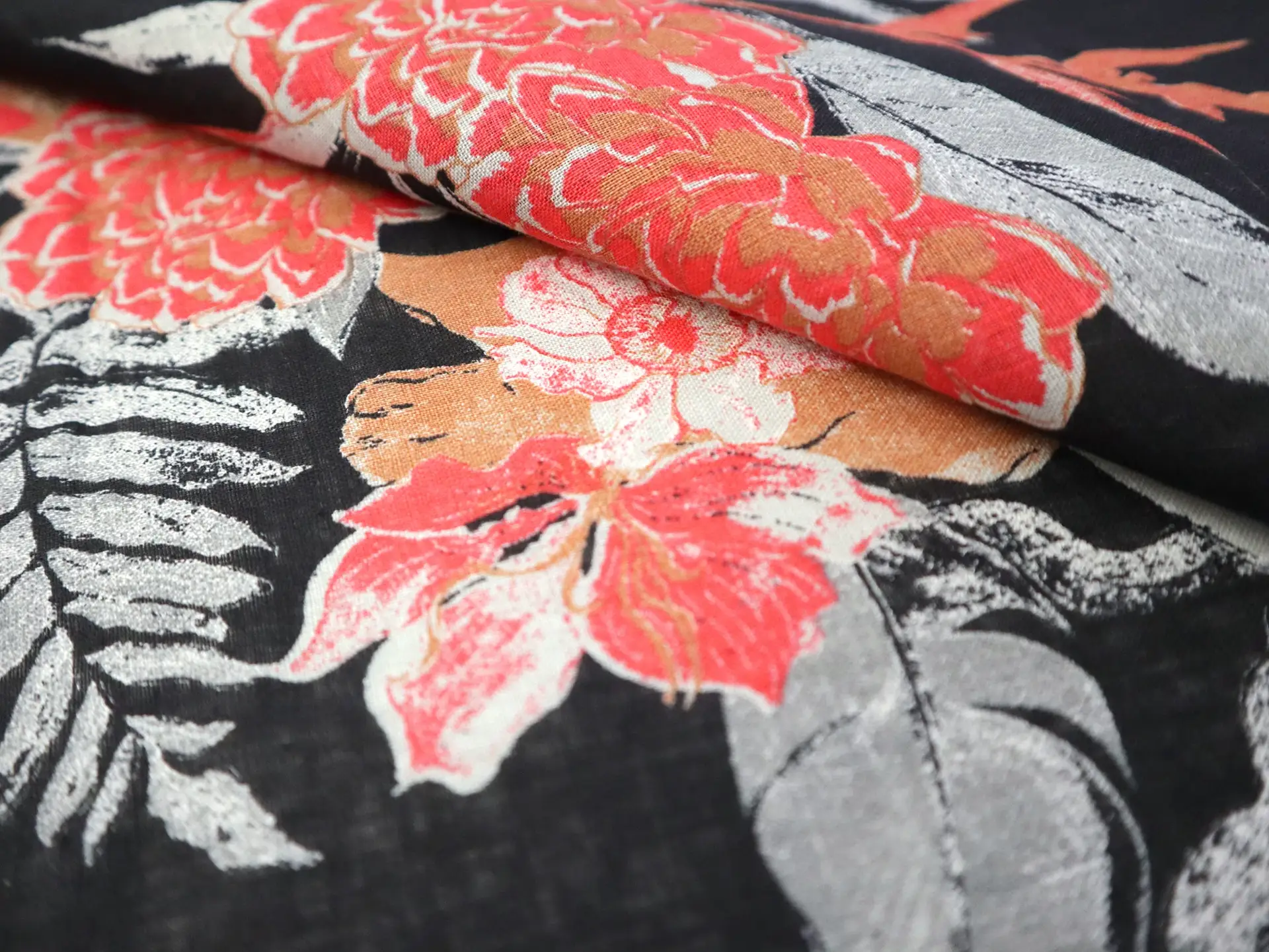 Handkerchief Linen with Tropical Botanical Print