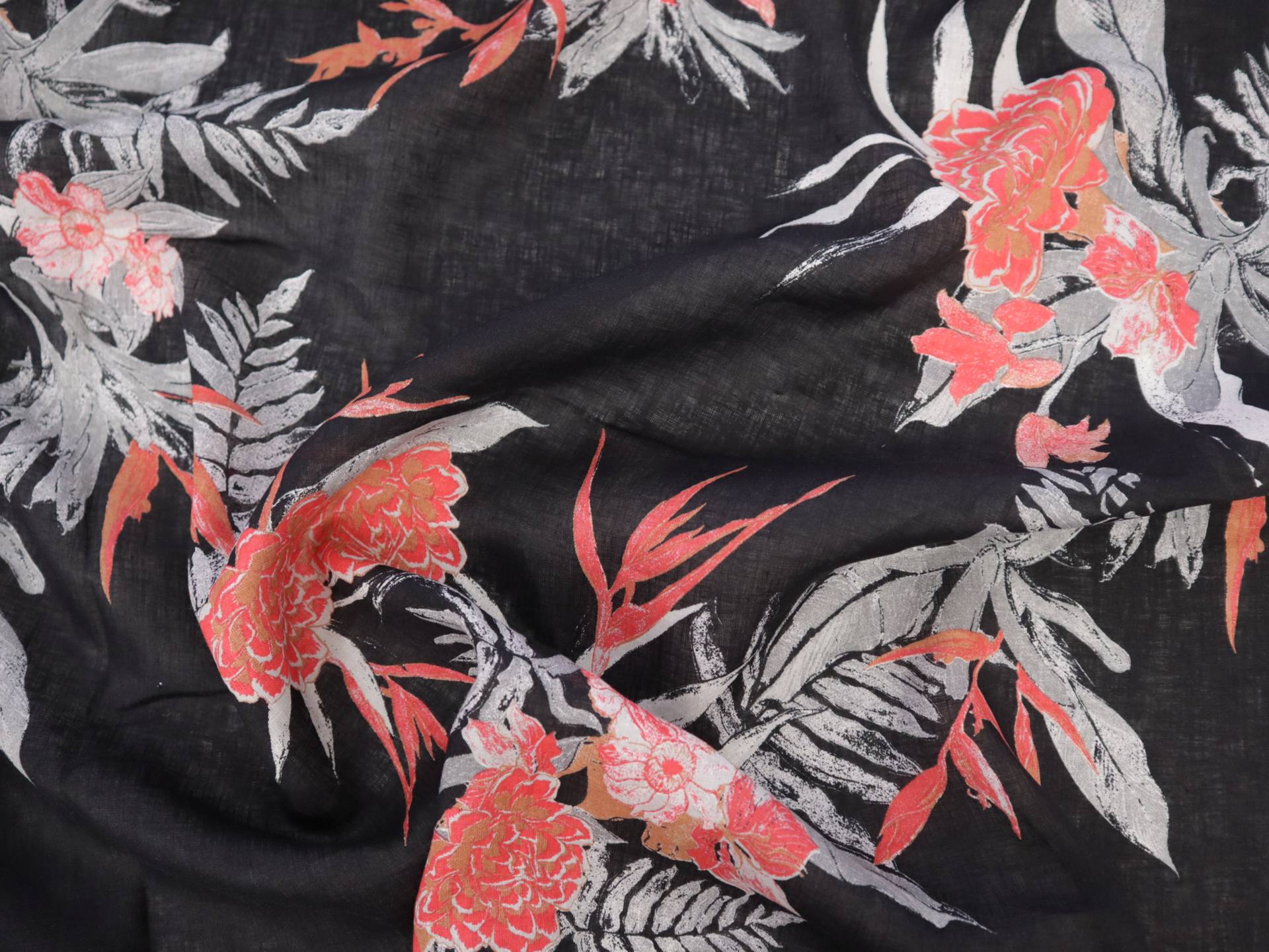Handkerchief Linen with Tropical Botanical Print