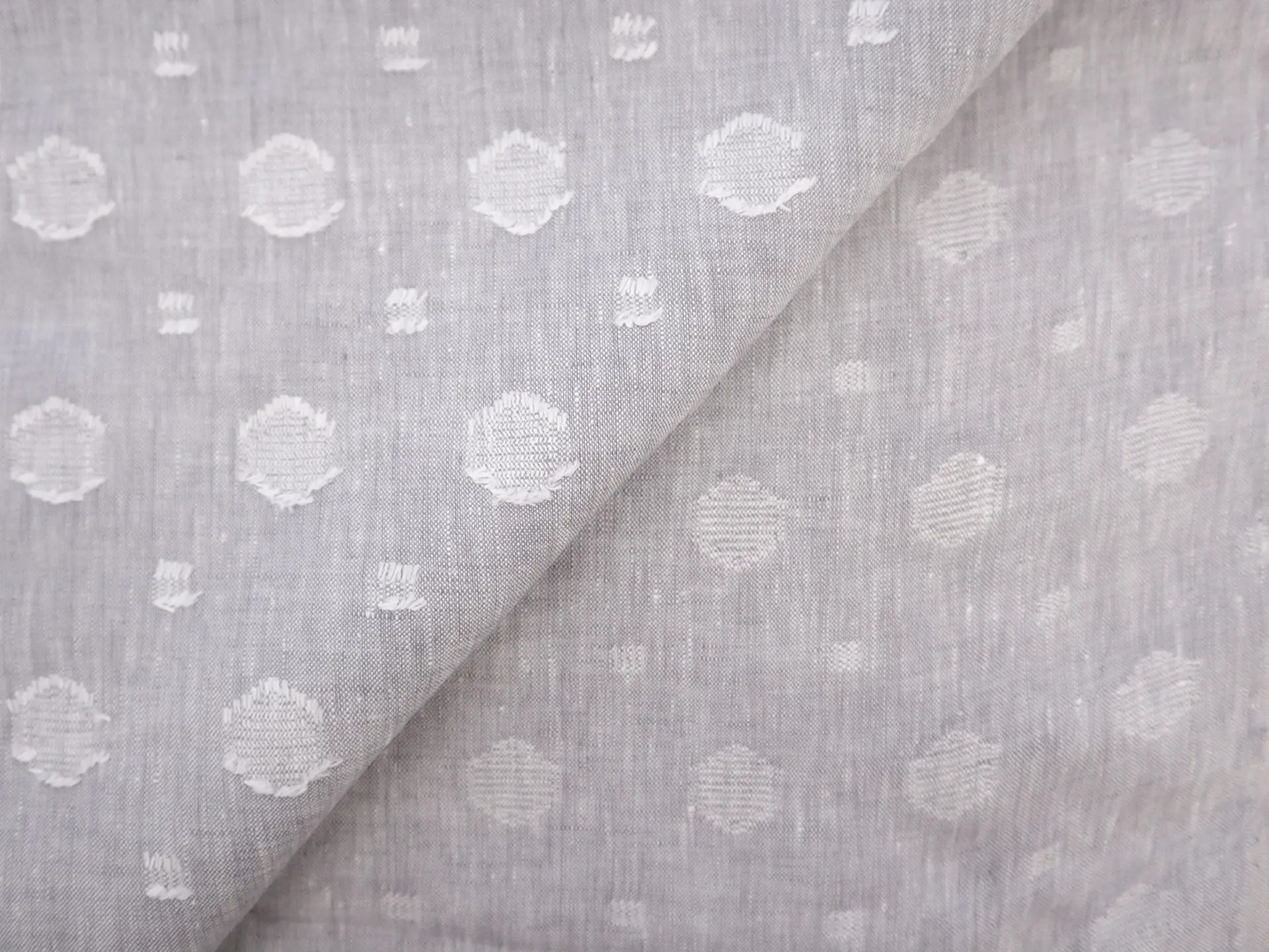 Linen with Fil Coupé Dots in Silver