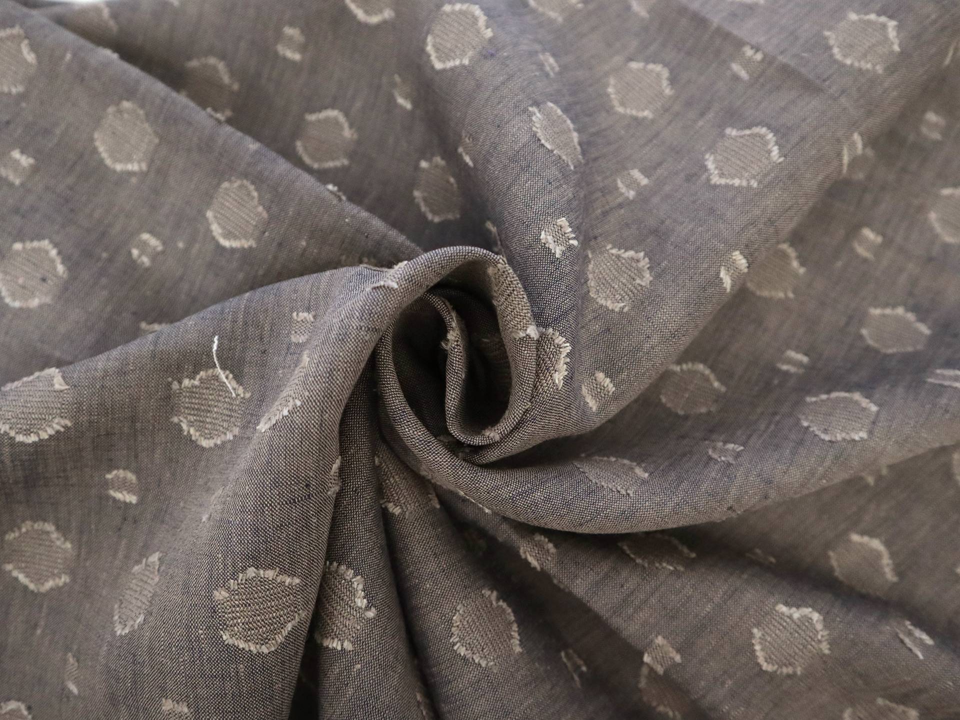 Linen with Fil Coupé Dots in Dark Flax