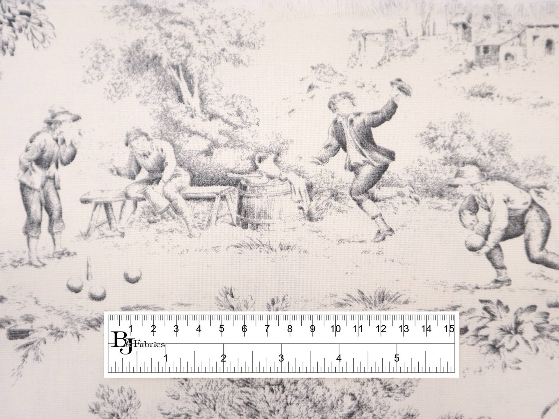 Cotton Canvas Toile de Jouy in Natural & Black