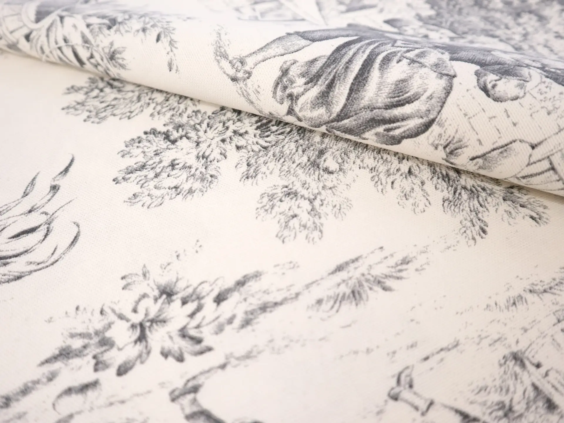 Cotton Canvas Toile de Jouy in Natural & Black