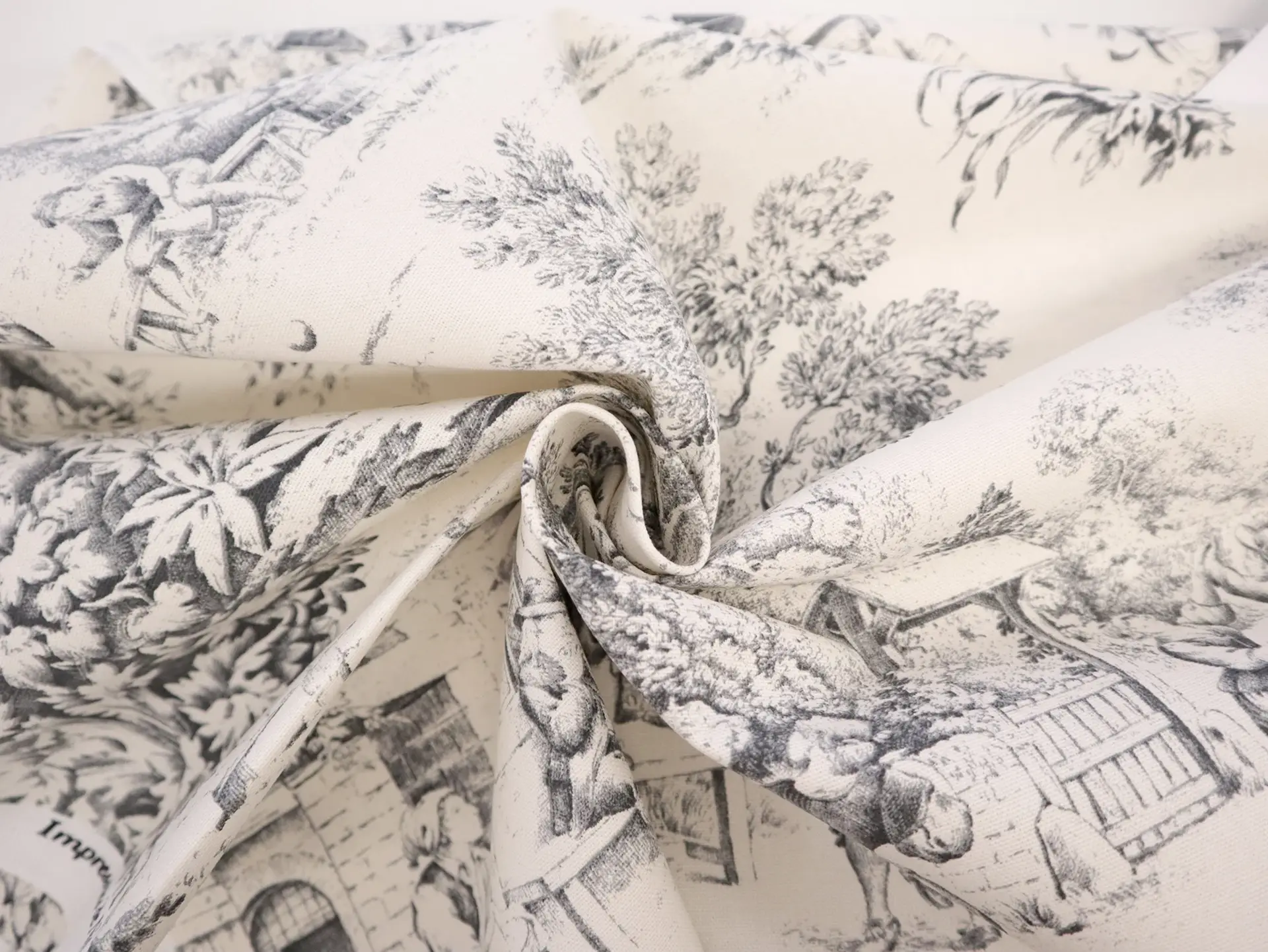 Cotton Canvas Toile de Jouy in Natural & Black