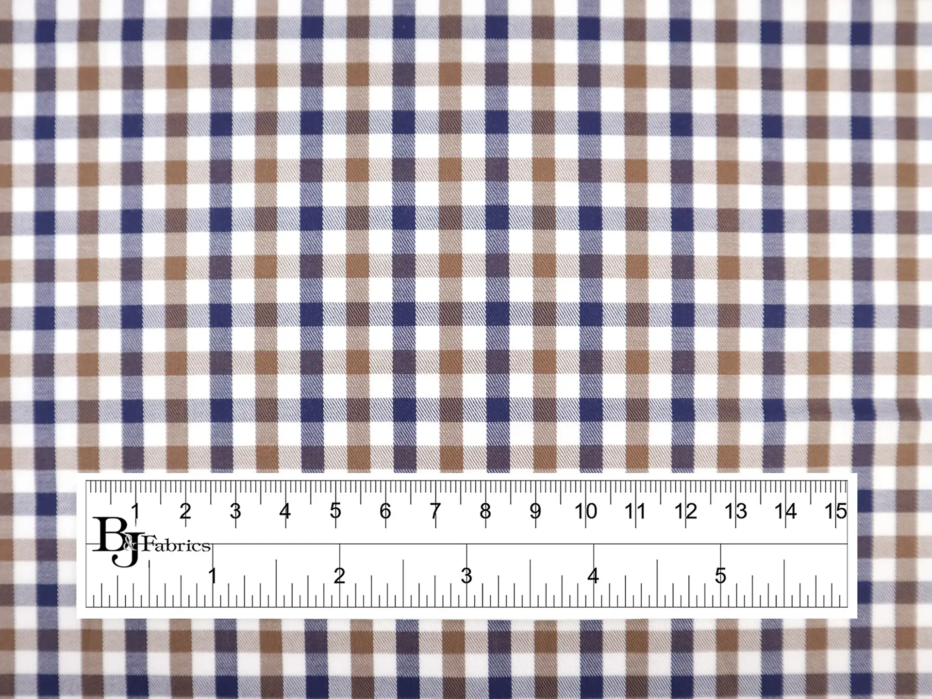 Cotton Twill Check Shirting in Brown & Navy