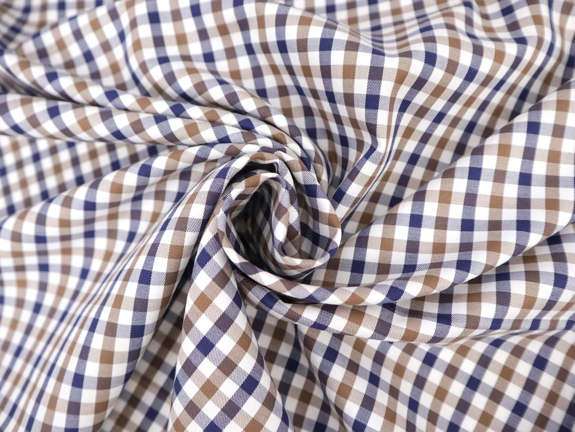 Cotton Twill Check Shirting in Brown & Navy