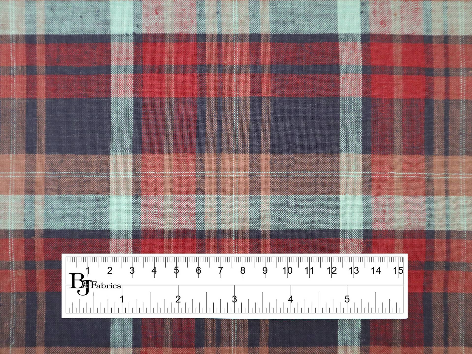 Light Weight Linen Plaid in Red, Navy & Mint
