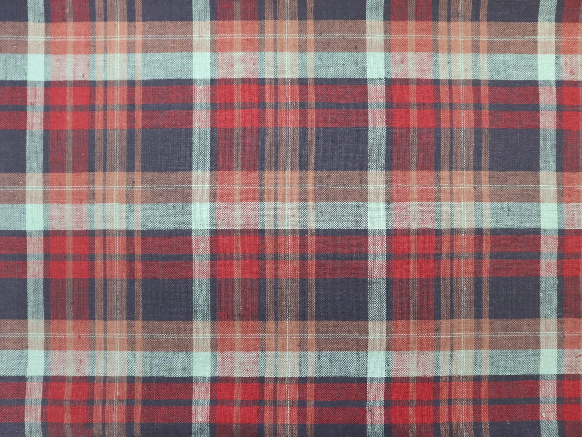 Light Weight Linen Plaid in Red, Navy & Mint
