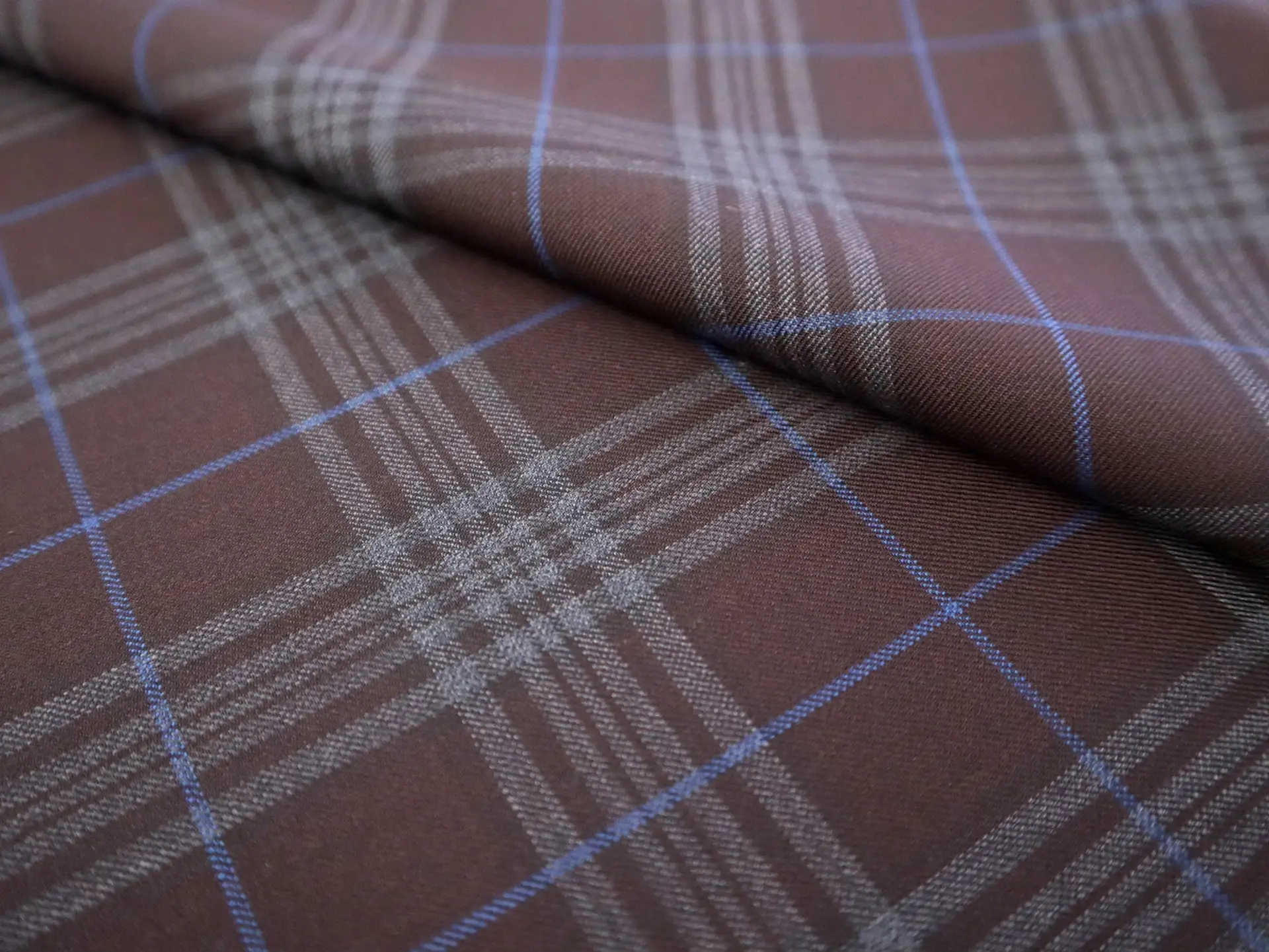 Italian Super 150's Wool Plaid Suiting in Tuscan Brown