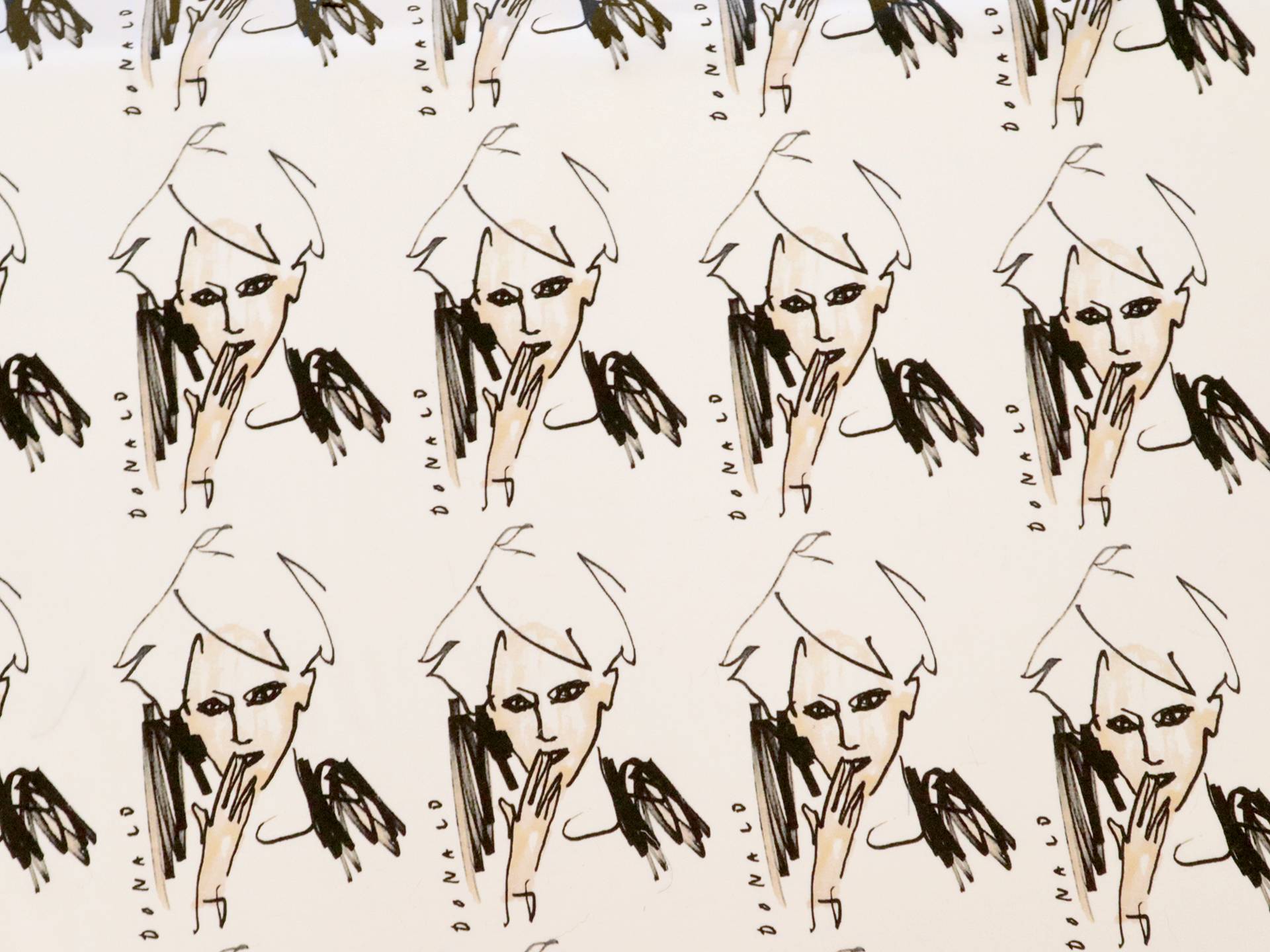 Printed Silk Charmeuse with Illustrated Faces Abstract in Human Face