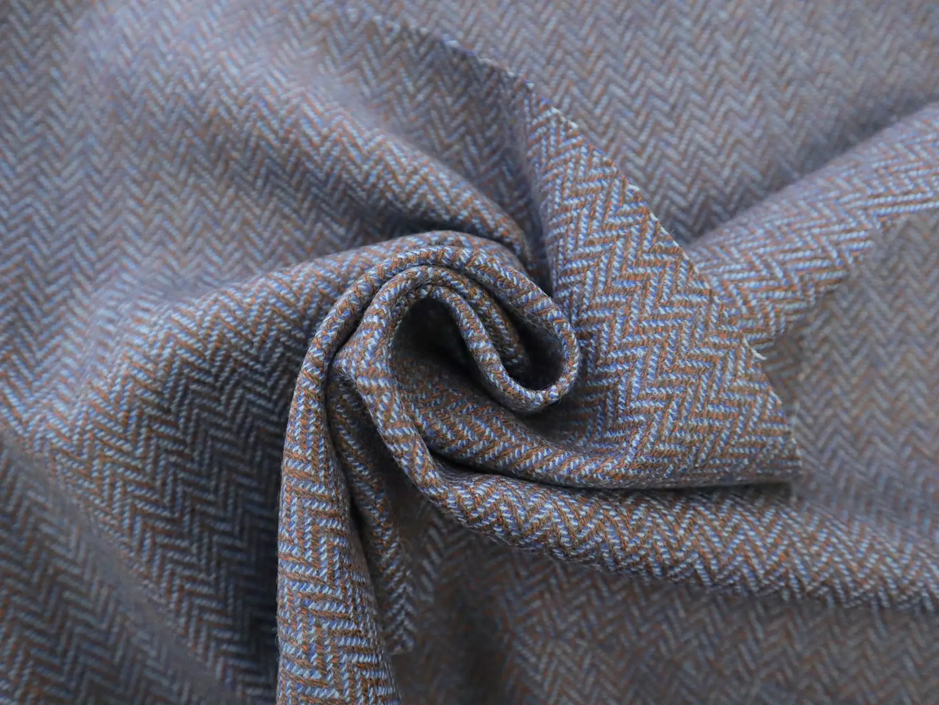Fine Wool Herringbone in Blue & Brown