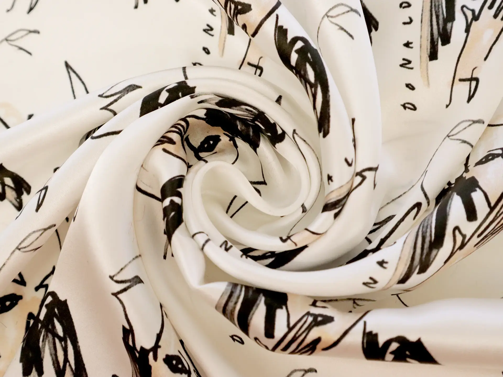 Printed Silk Charmeuse with Illustrated Faces Abstract in Human Face