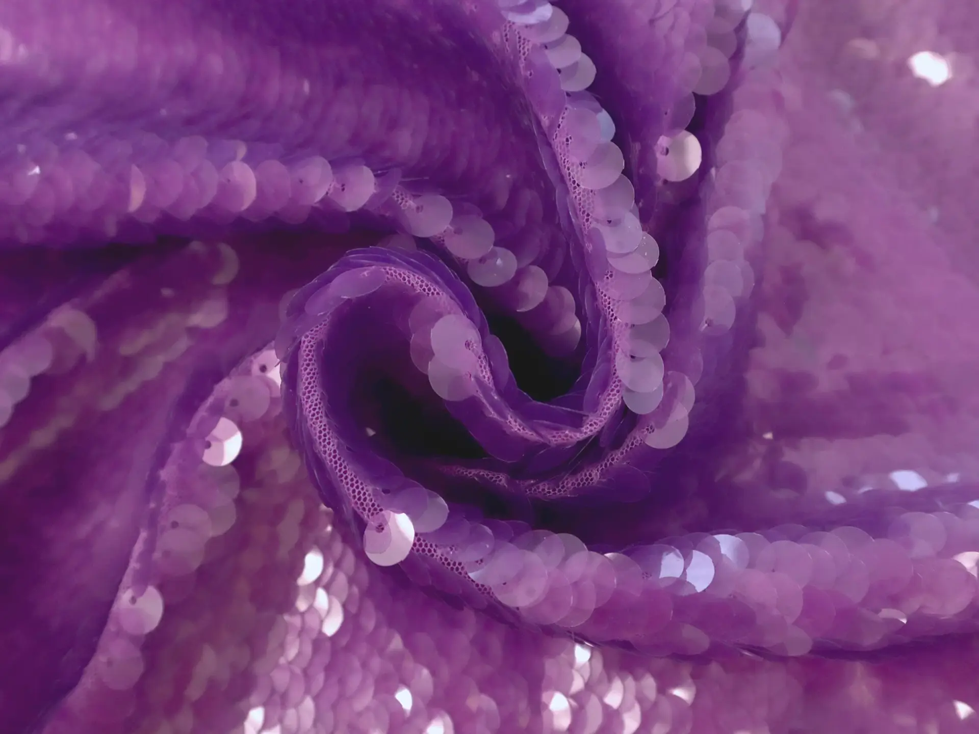 Transparent Mini-Paillettes on Stretch Tulle in Purple
