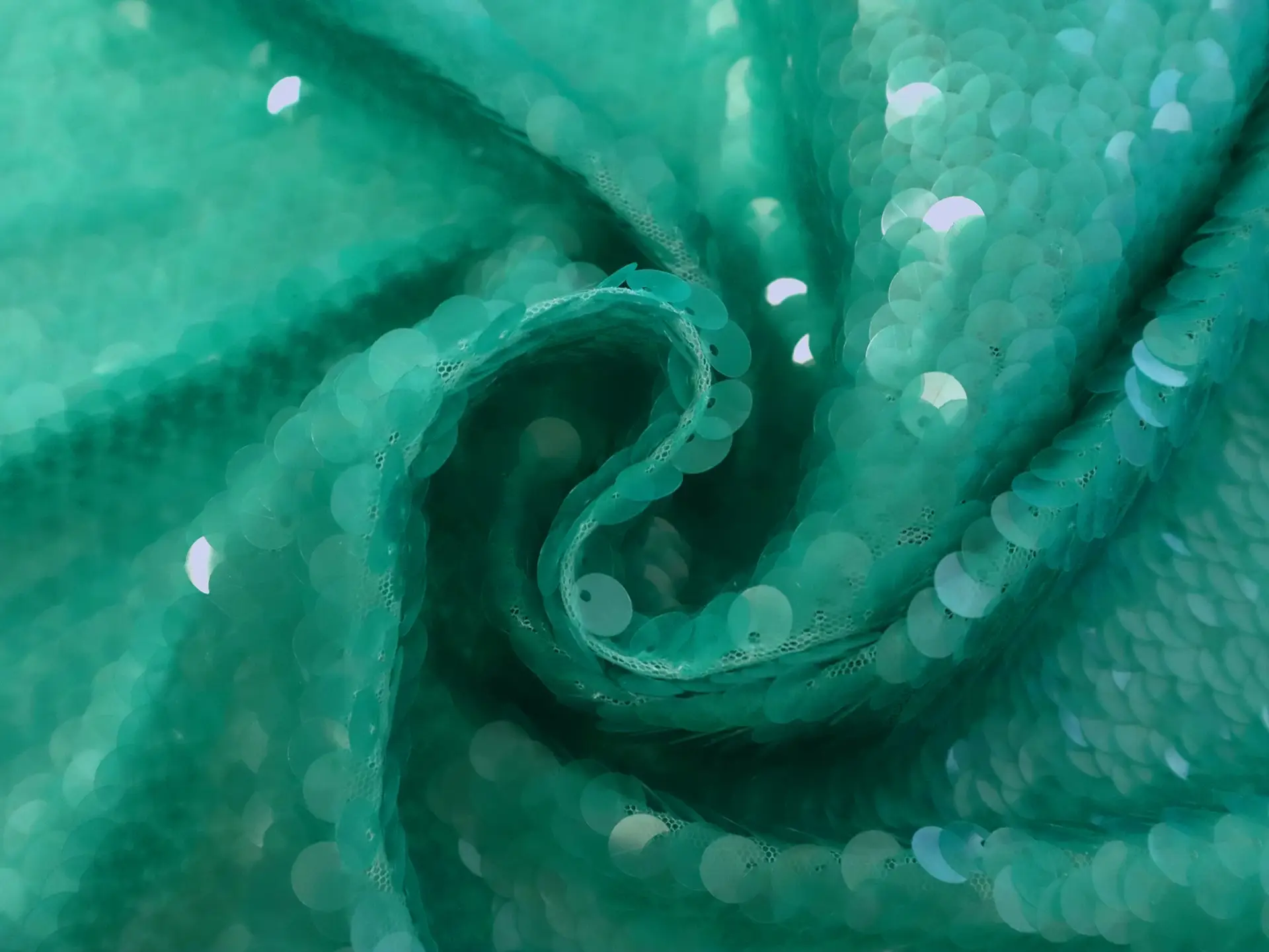 Transparent Mini-Paillettes on Stretch Tulle in Aqua