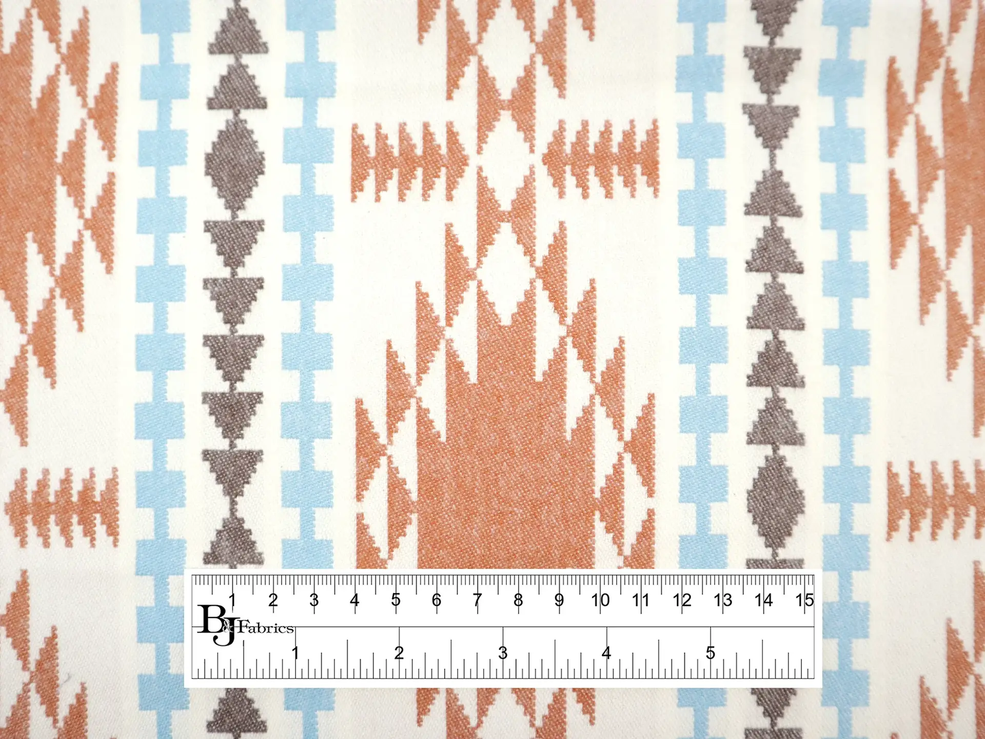 Cotton Flannel with Taos Stripes in Ivory Burnt Orange Sky Blue