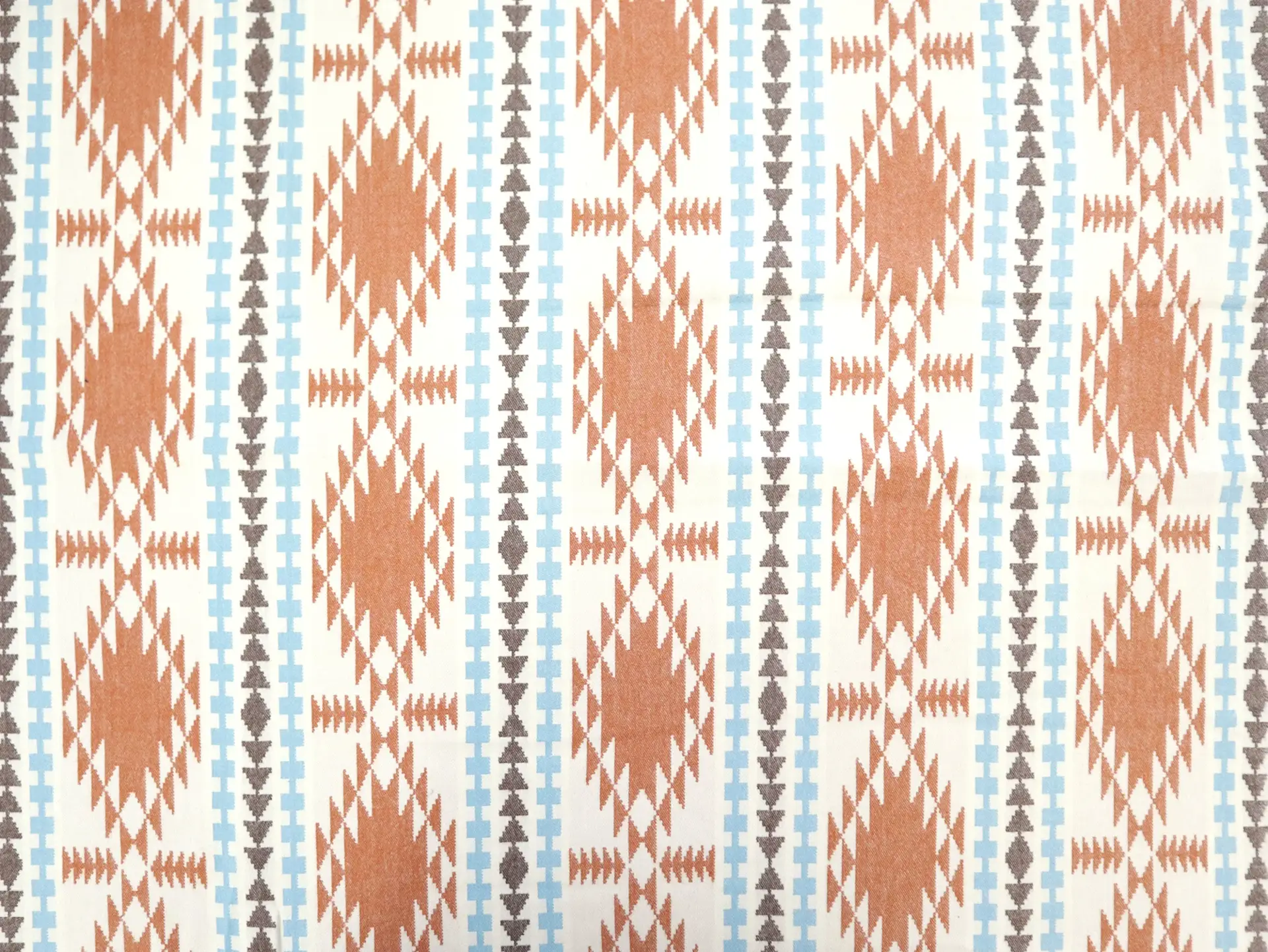 Cotton Flannel with Taos Stripes in Ivory Burnt Orange Sky Blue
