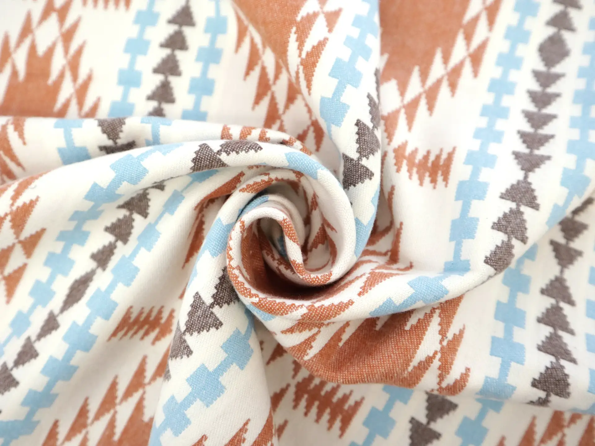 Cotton Flannel with Taos Stripes in Ivory Burnt Orange Sky Blue