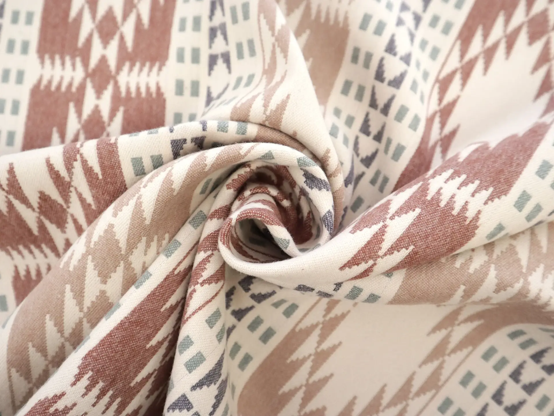 Cotton Flannel with Taos Stripes in Burnt Umber Beige Sage