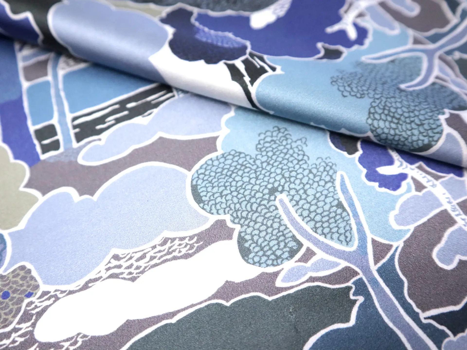 Liberty Silk Charmeuse with Trees & Clouds Print