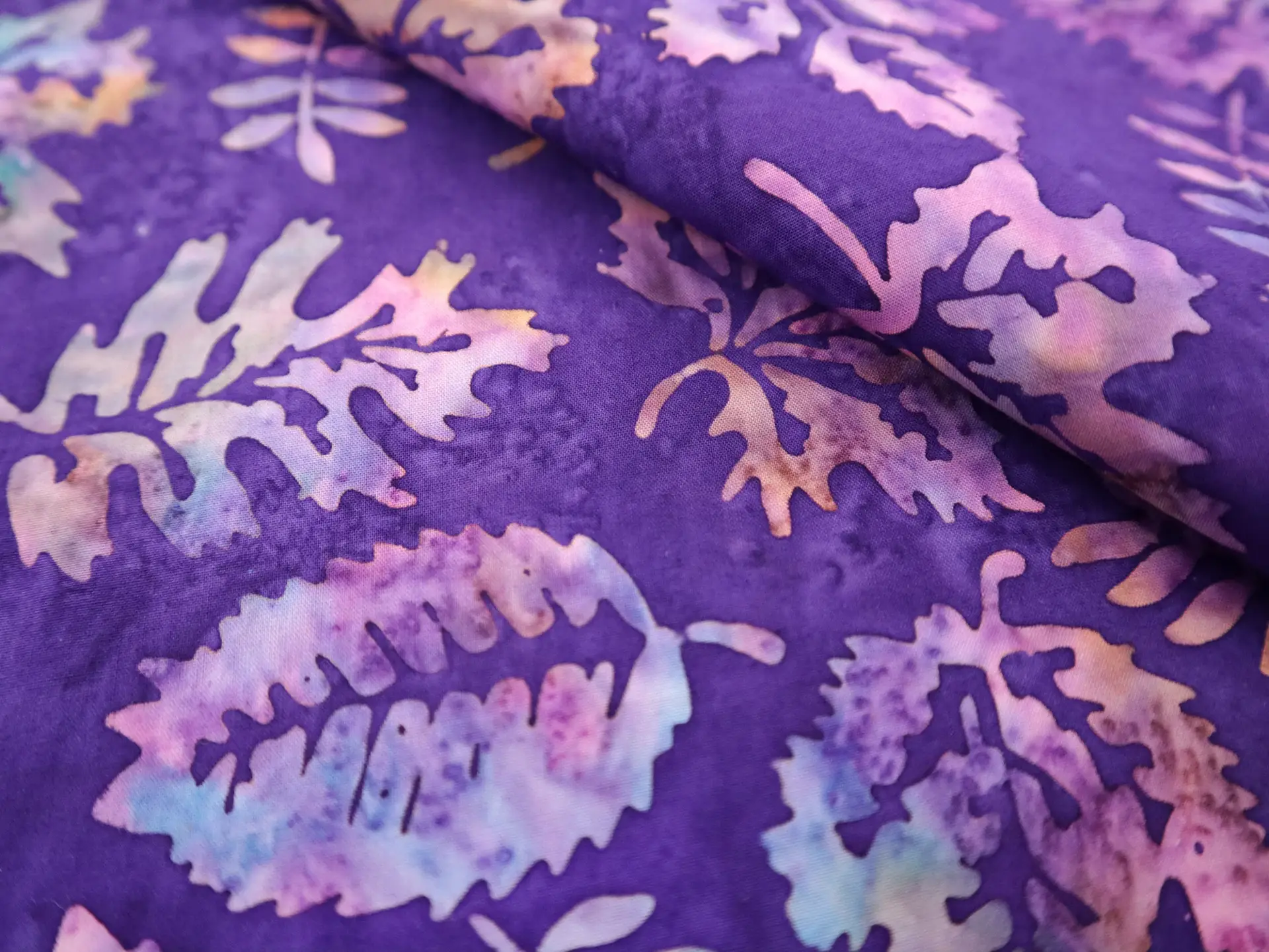 Cotton Batik with Purple Leaves