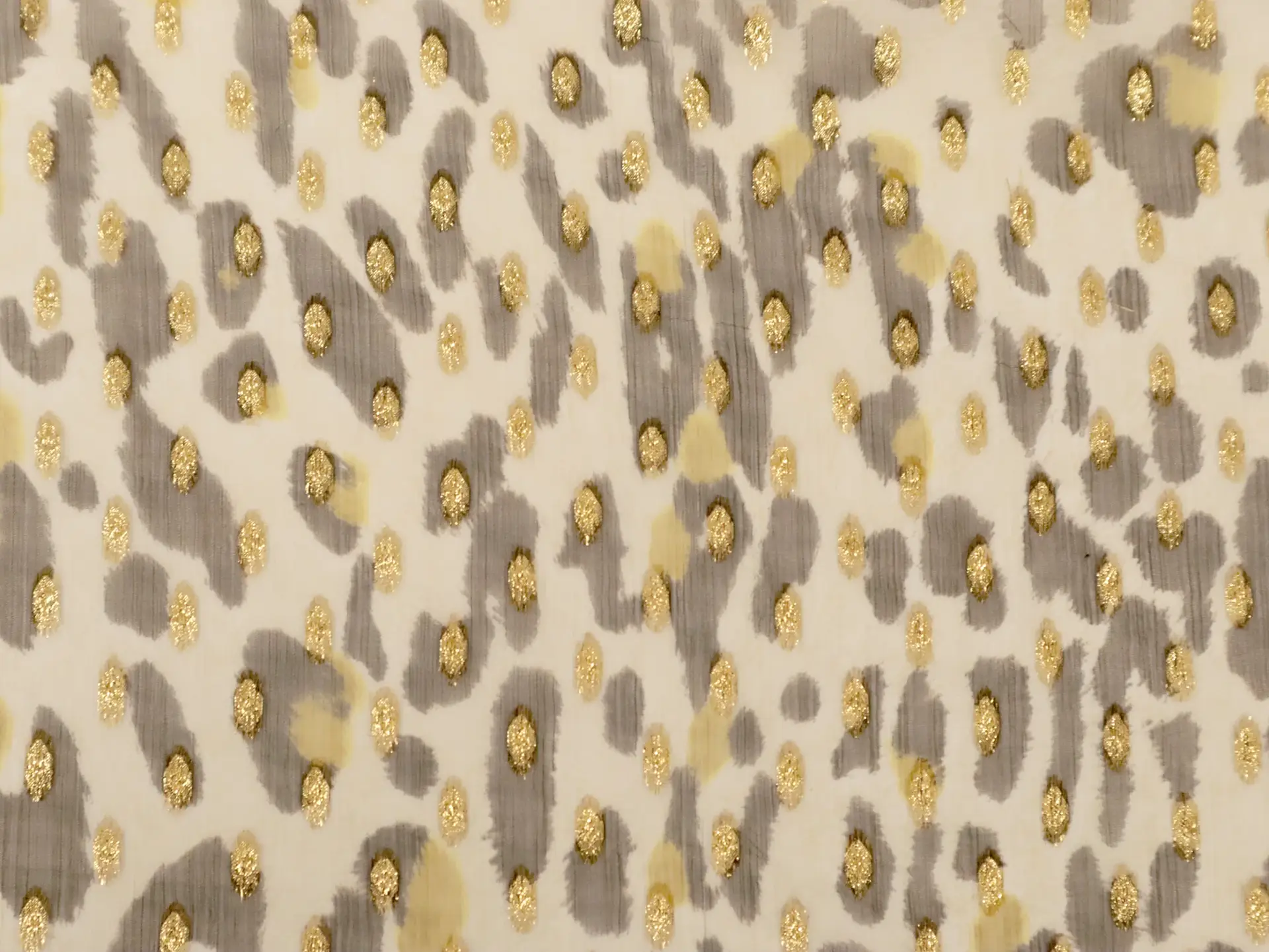 Printed Fil Coupé Silk Chiffon with Metallic Gold Dots On Chestnut Background