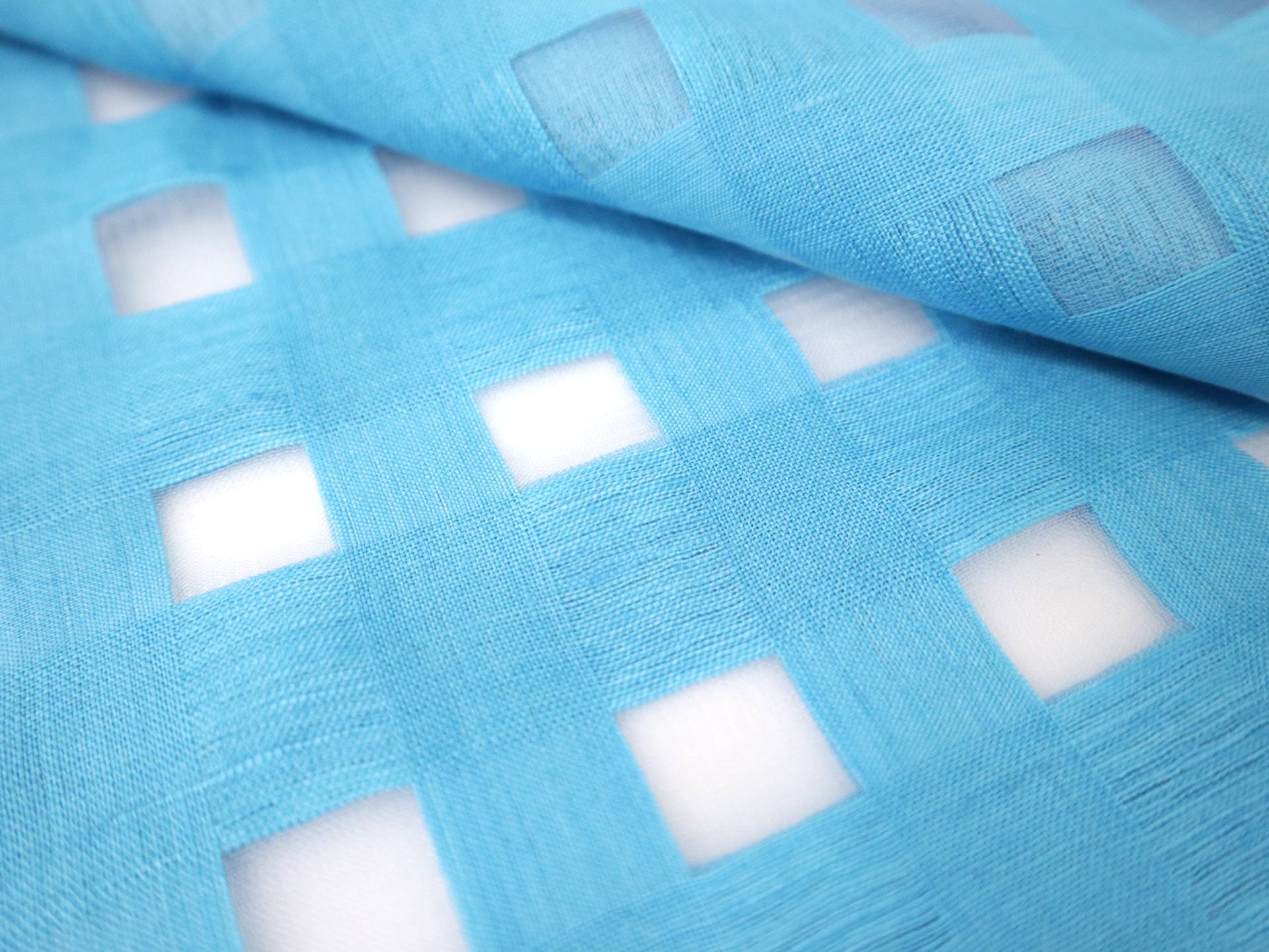 Linen & Nylon Plaid Mesh in Aqua