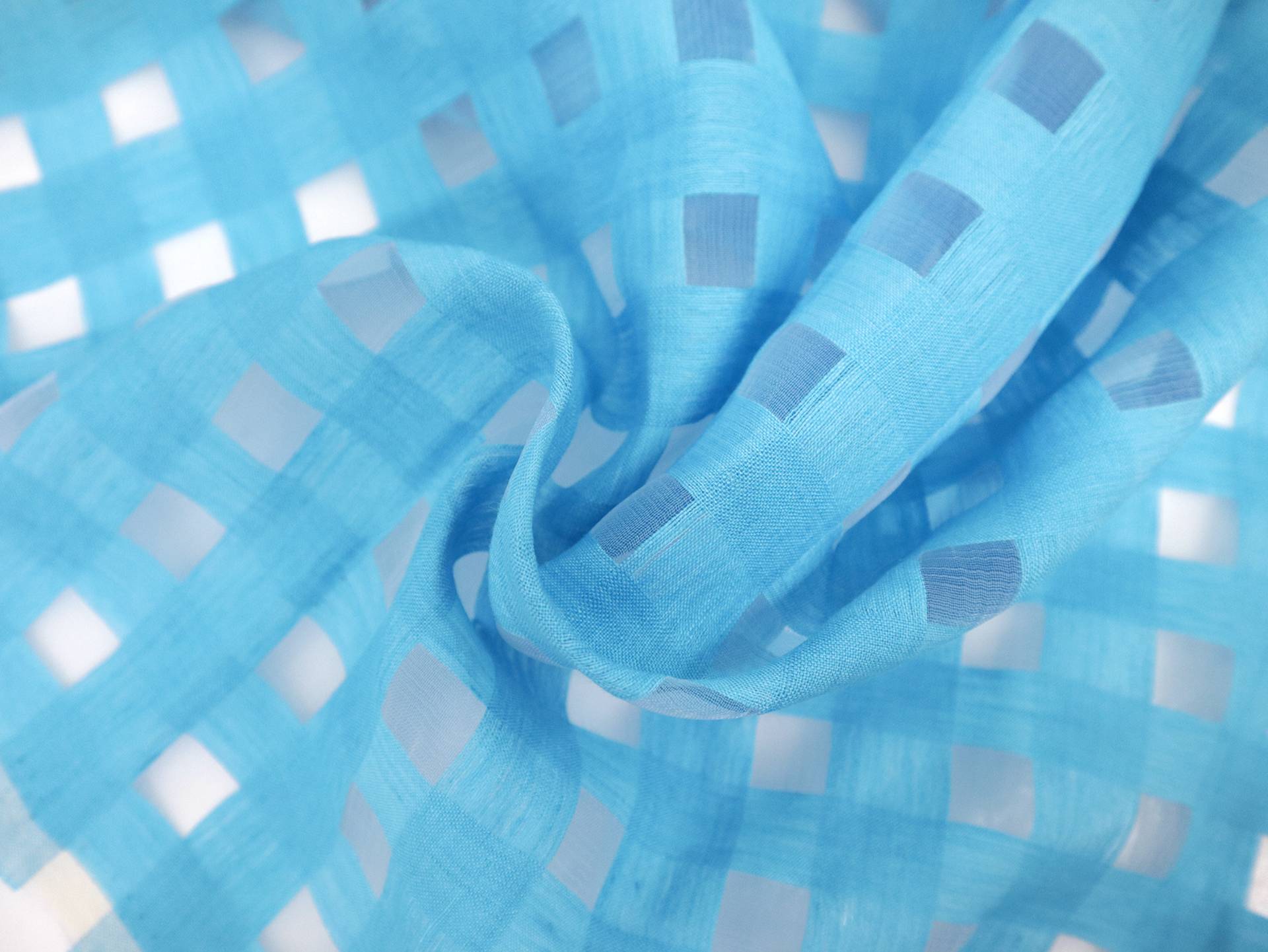 Linen & Nylon Plaid Mesh in Aqua