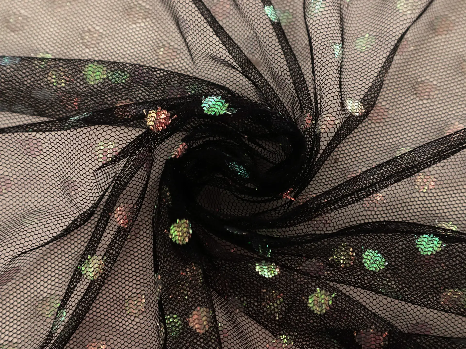 Metallic Point D'Esprit in Black and Iridescent