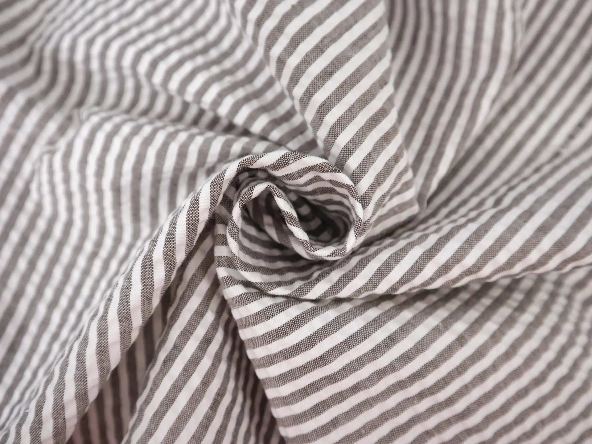 Poly Cotton Seersucker Stripe in Brown