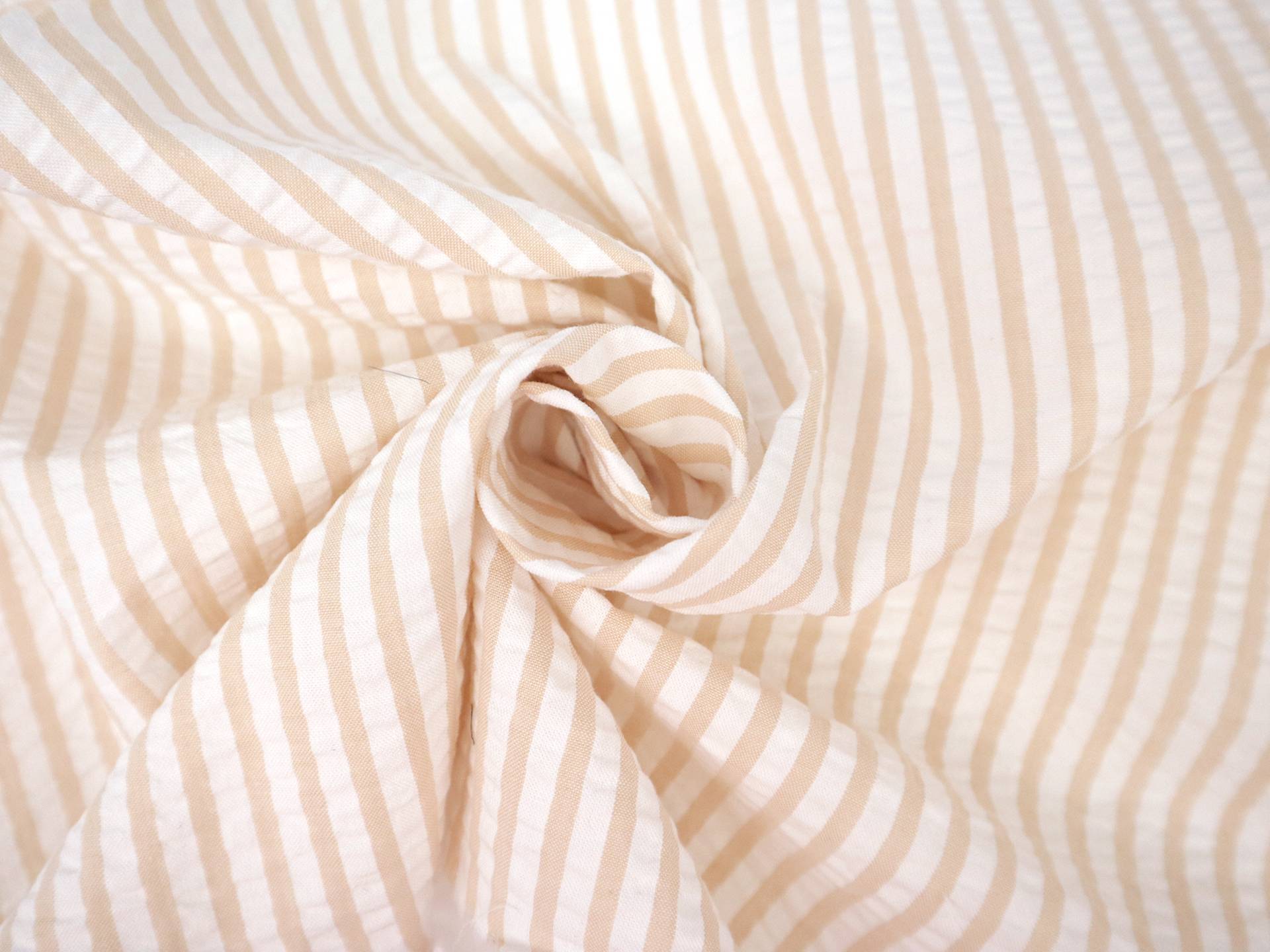 1/4" Striped Cotton Seersucker in Tan